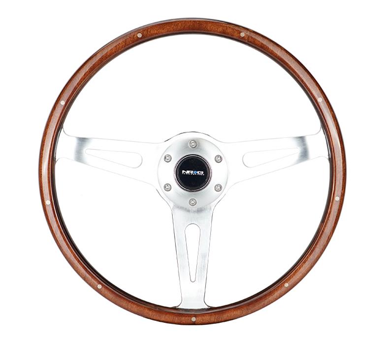 NRG Classic Wood Grain Steering Wheel (365mm) Wood w/Metal Accents & Polished Alum. 3-Spoke Center