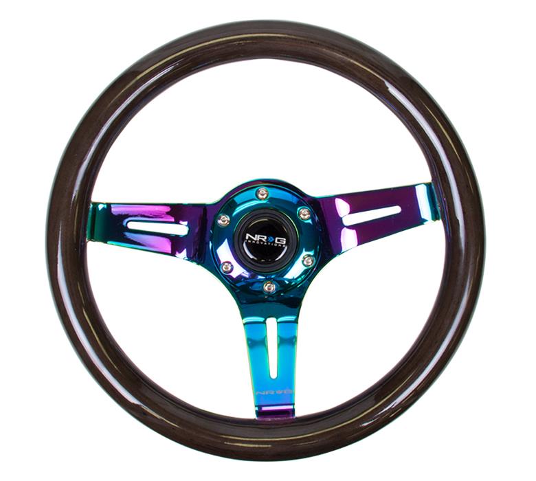 NRG Classic Wood Grain Steering Wheel (310mm) Black w/Neochrome 3-Spoke Center thumbnail 2