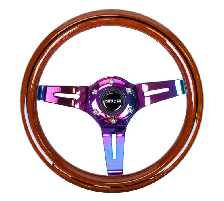 NRG Classic Wood Grain Steering Wheel (310mm) Dark Wood & Black Line Inlay w/Neochrome 3-Spoke Ctr. thumbnail 2