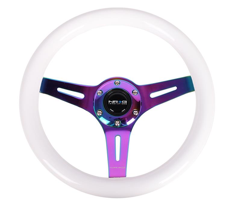 NRG Classic Wood Grain Steering Wheel (310mm) White w/Neochrome 3-Spoke Center thumbnail 3