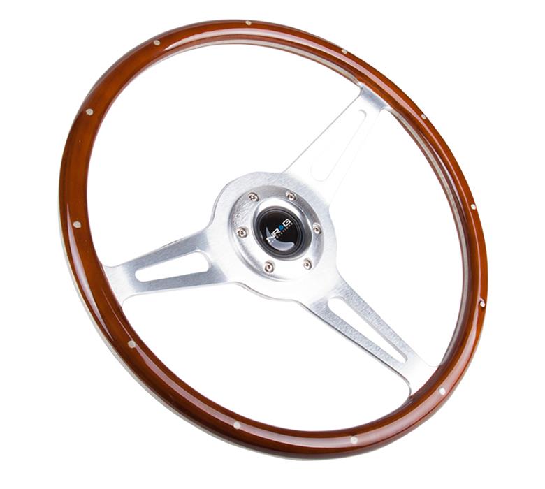 NRG Classic Wood Grain Steering Wheel (365mm) Wood w/Metal Inserts & Brushed Alum. 3-Spoke Center thumbnail 2