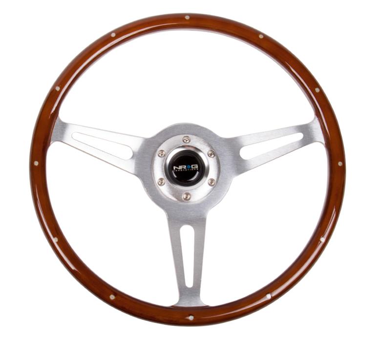 NRG Classic Wood Grain Steering Wheel (365mm) Wood w/Metal Inserts & Brushed Alum. 3-Spoke Center thumbnail 3
