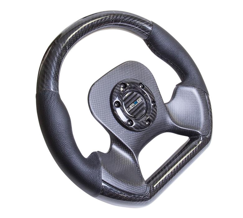 NRG Carbon Fiber Steering Wheel (320mm) CF Center Plate & Two-Tone Carbon w/Leather Trim Handles thumbnail 2