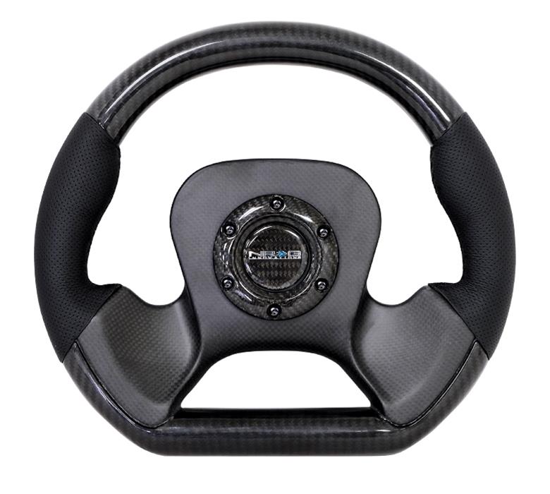 NRG Carbon Fiber Steering Wheel (320mm) CF Center Plate & Two-Tone Carbon w/Leather Trim Handles thumbnail 3