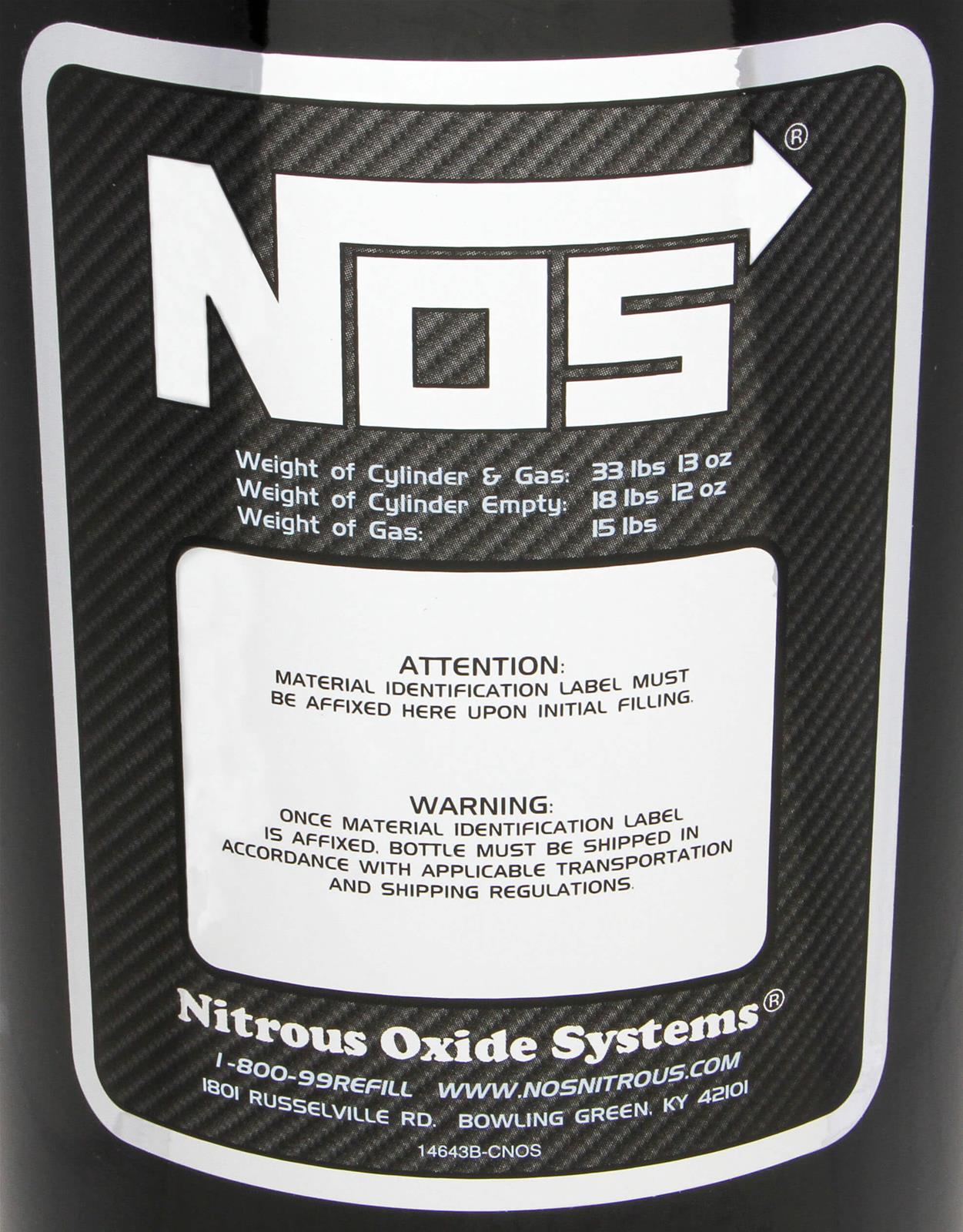 NOS 15 lbs. Nitrous Bottle 14750BNOS Oxide Bottles, Aluminum, Black, Capacity, Shipped Empty, Kit thumbnail 4