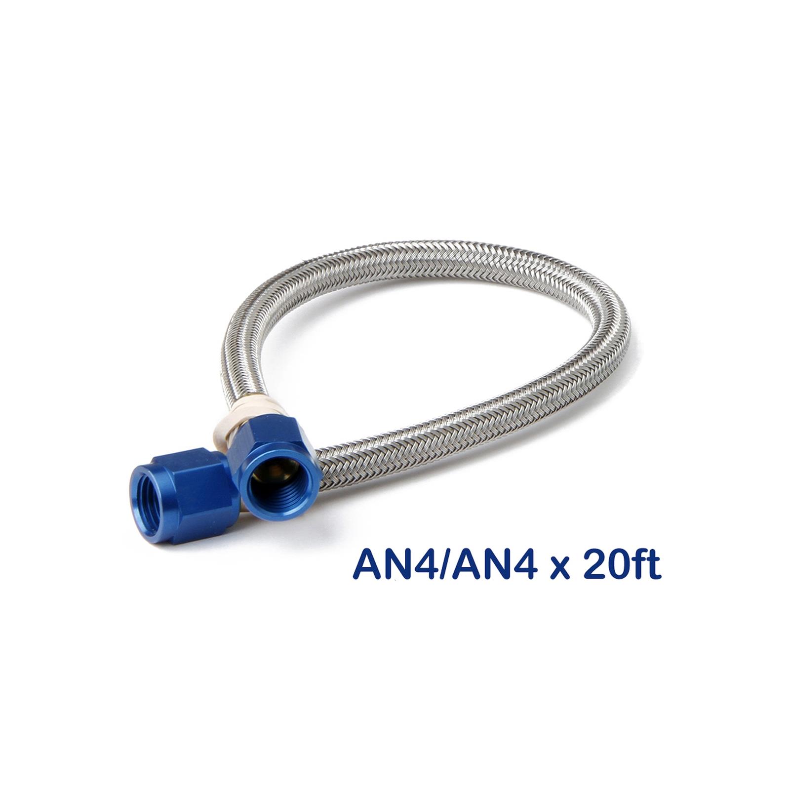 NOS Stainless Steel Braided Hoses 15305NOS Hose, Steel, -4 AN Female End, Blue, -4 AN Female End, Blue, 20 ft. Length, Each thumbnail 2