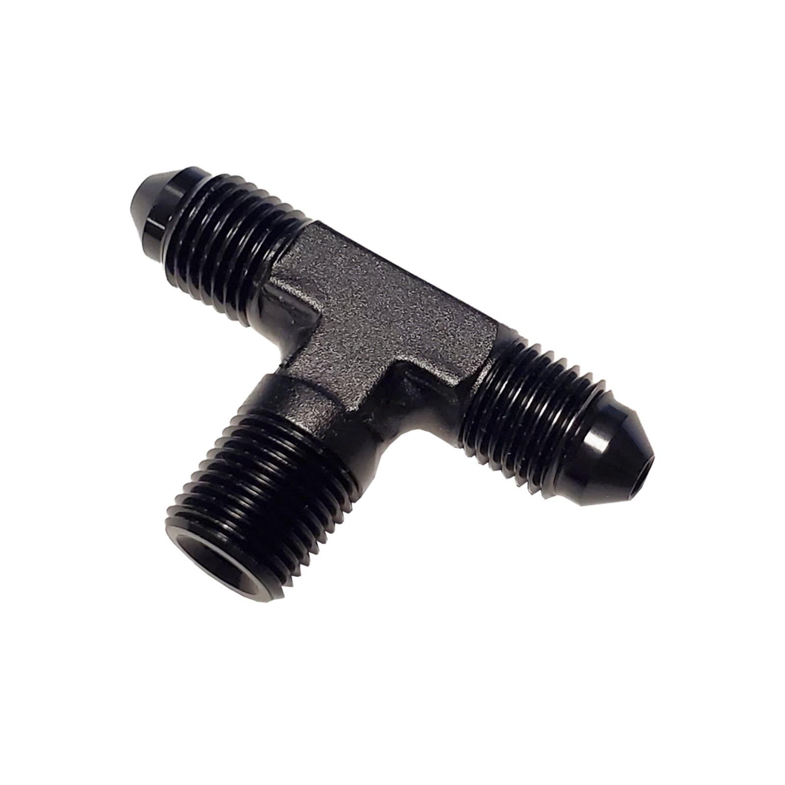 Nitrous Outlet Fittings and Adapters 00-01400-A Universal Fittings, 1/8" NPT x 3AN x 3AN Branch Tee Fitting - Male/Male/Male (BLACK)