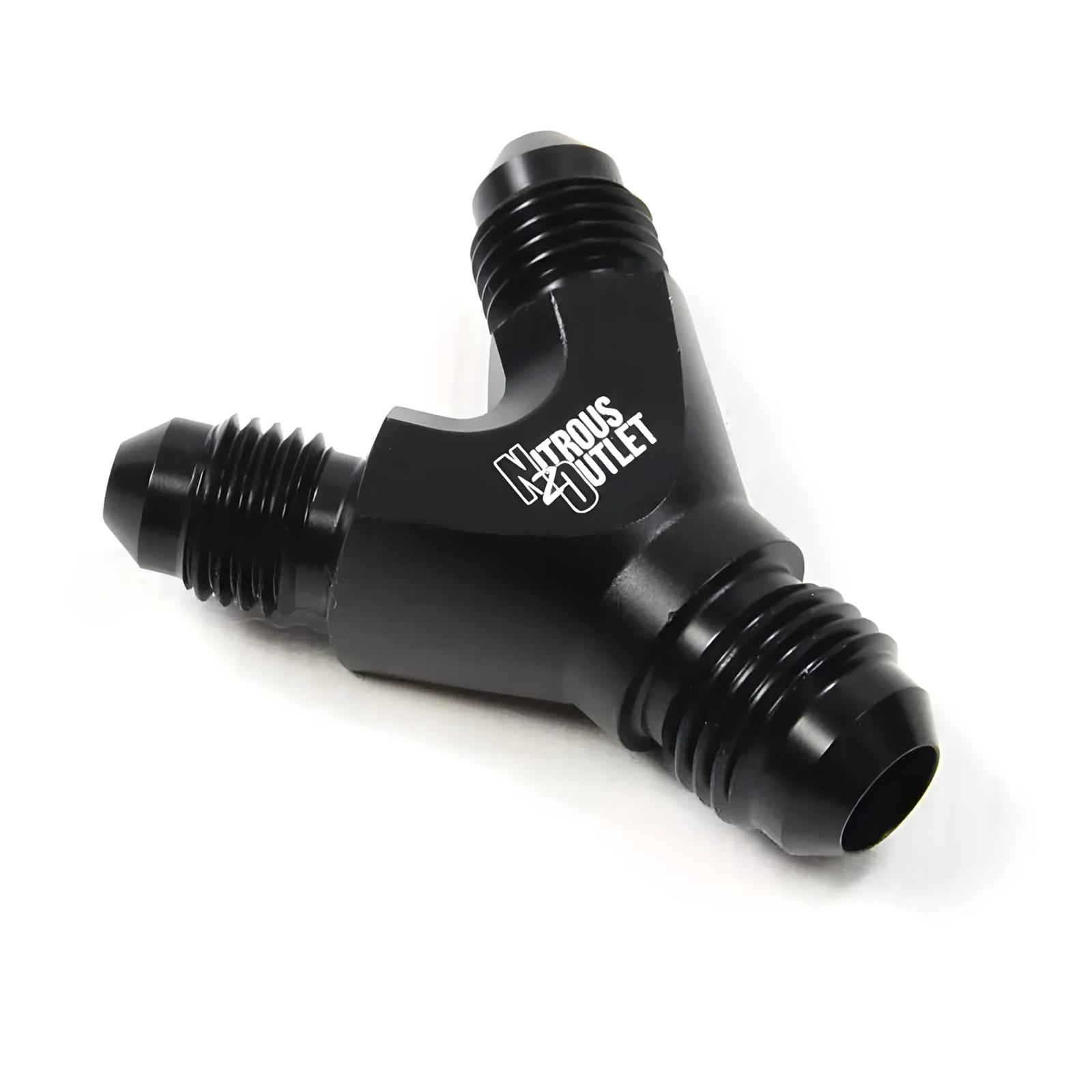 Nitrous Outlet Y-Fittings 00-01715 Y Fittings, Y-Fittings, Aluminum, Black Anodized, -6 AN Male AN, -4 AN Male AN, -4 AN Male AN, Each