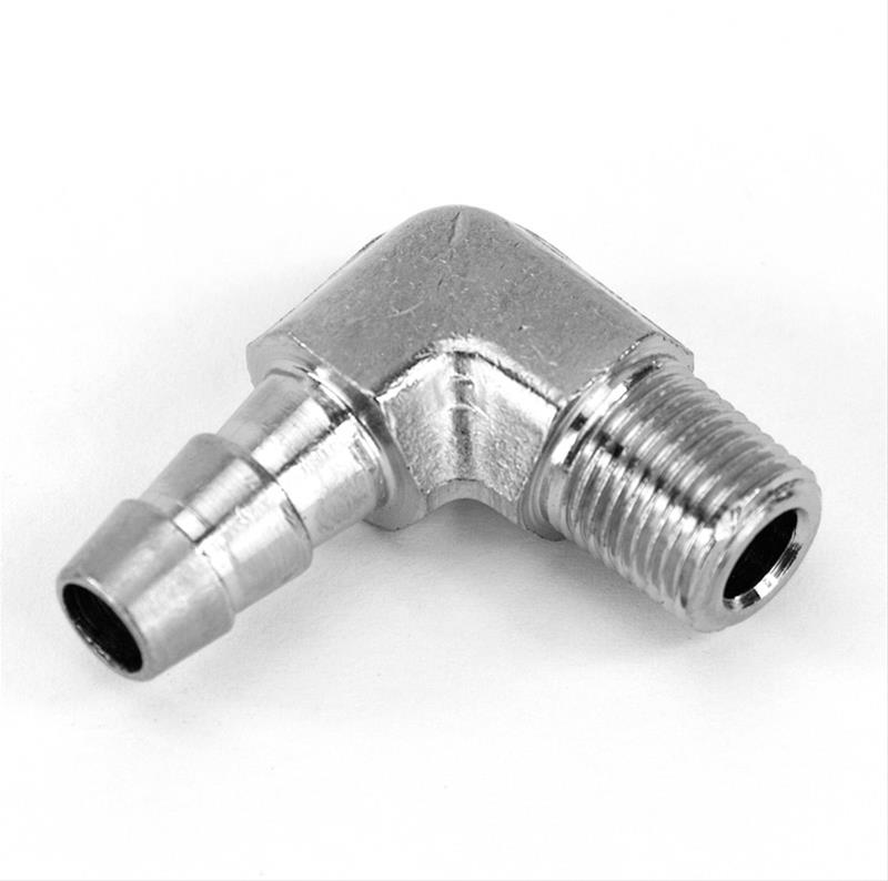 Nitrous Outlet NPT to Hose Barb Fittings 00-01922-B Fitting, Adapter, Barb, 90 Degree, Aluminum, Natural, 1/8 in. NPT, 5/16 in. Barb, Each thumbnail 2