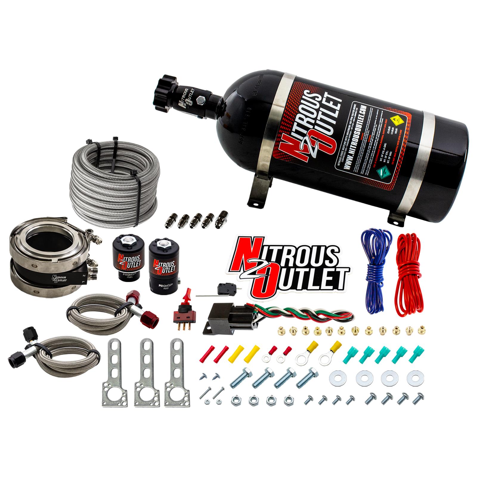 Nitrous Outlet Oxide Systems 00-10050-10 Systems, Interspooler 3" Boosted Collar System - Gas/E85 (45-55psi)(50-200HP)(10lb Bottle)