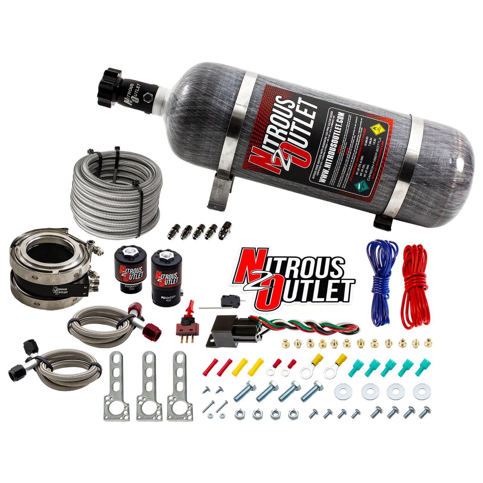 Nitrous Outlet Oxide Systems 00-10050-12 Systems, Interspooler 3" Boosted Collar System - Gas/E85 (45-55psi)(50-200HP)(12lb Bottle)