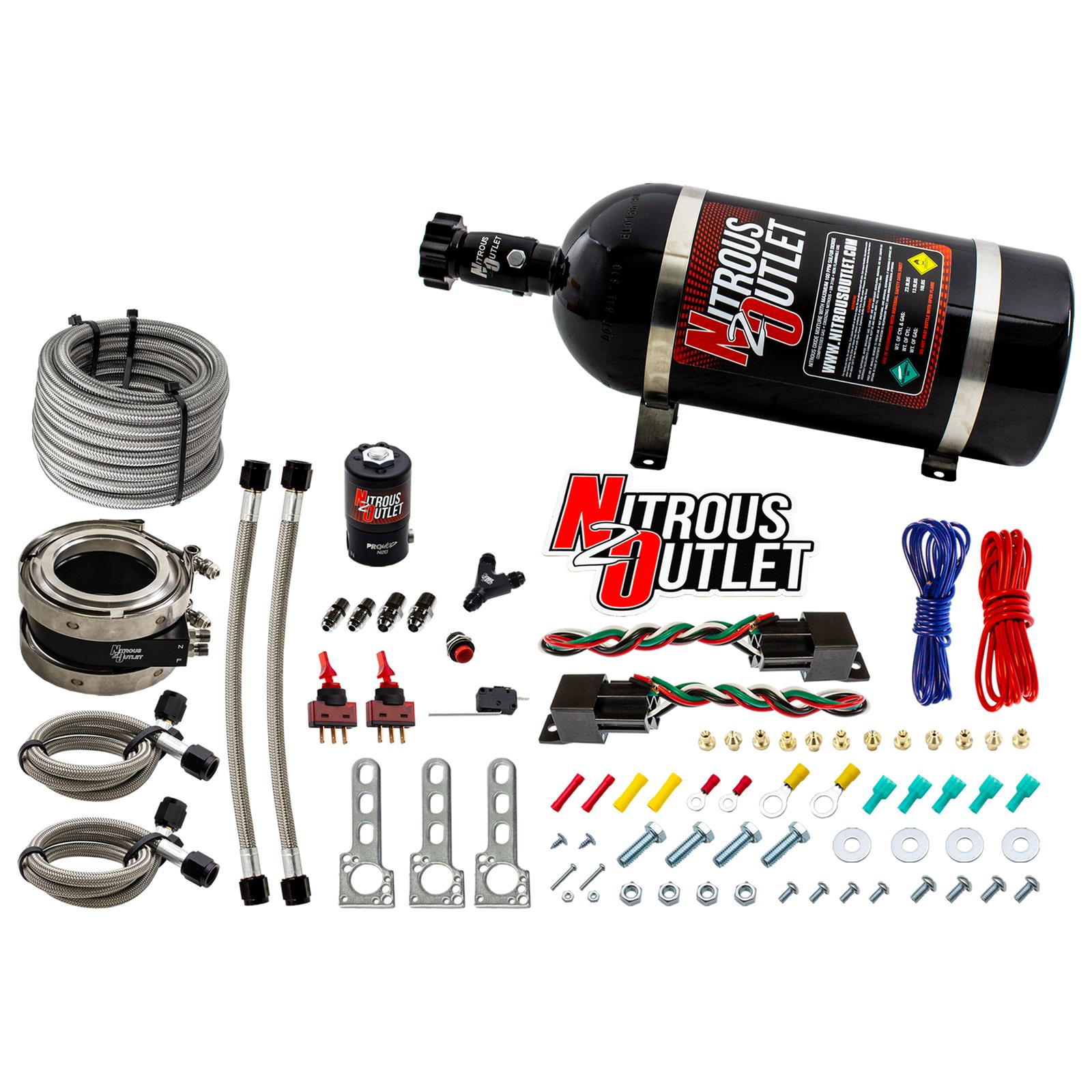 Nitrous Outlet Oxide Systems 00-10052-10 Systems, Interspooler 3" Boosted Dual Stage Dry Collar System (50-400HP)(10lb Bottle)