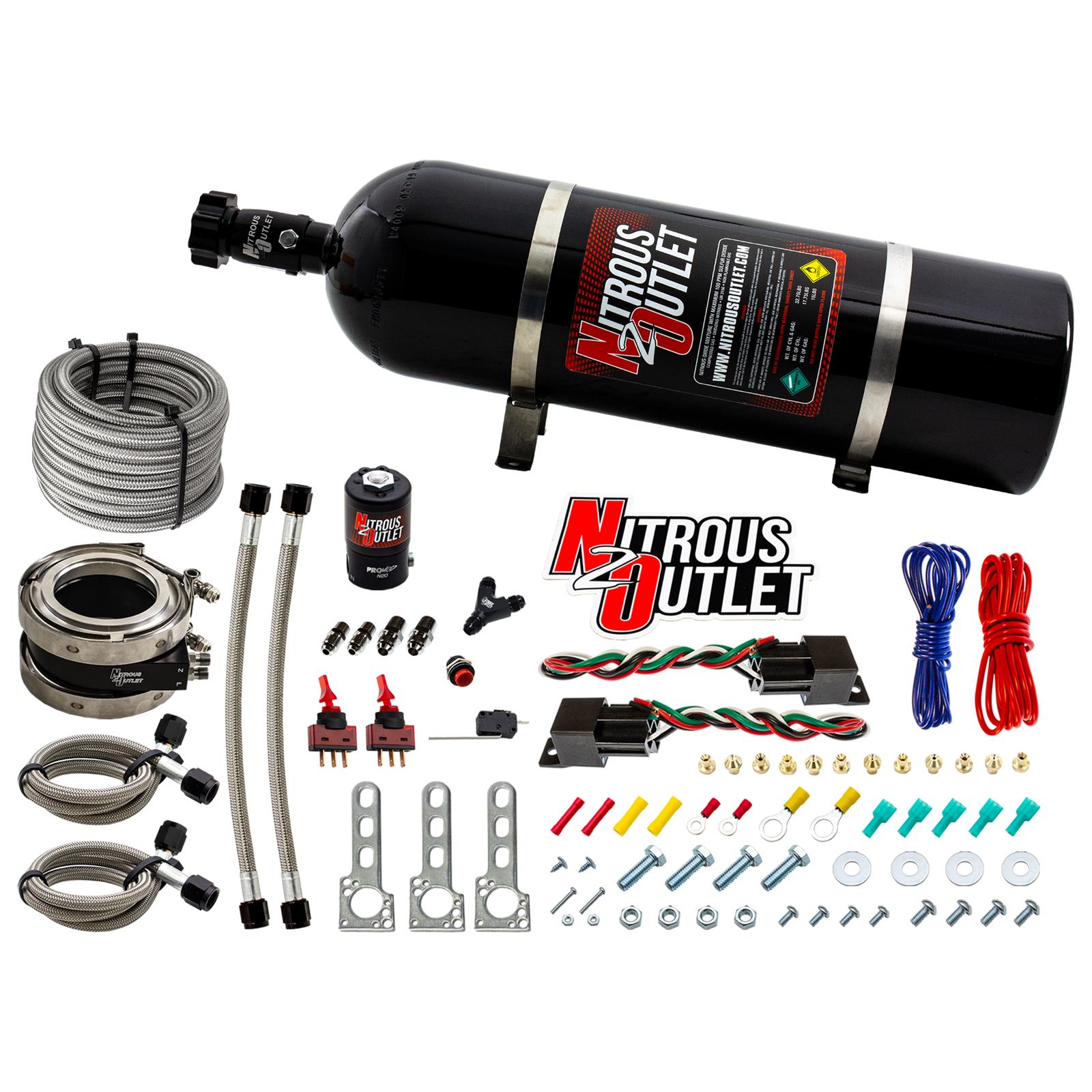 Nitrous Outlet Oxide Systems 00-10052-15 Systems, Interspooler 3" Boosted Dual Stage Dry Collar System (50-400HP)(15lb Bottle)