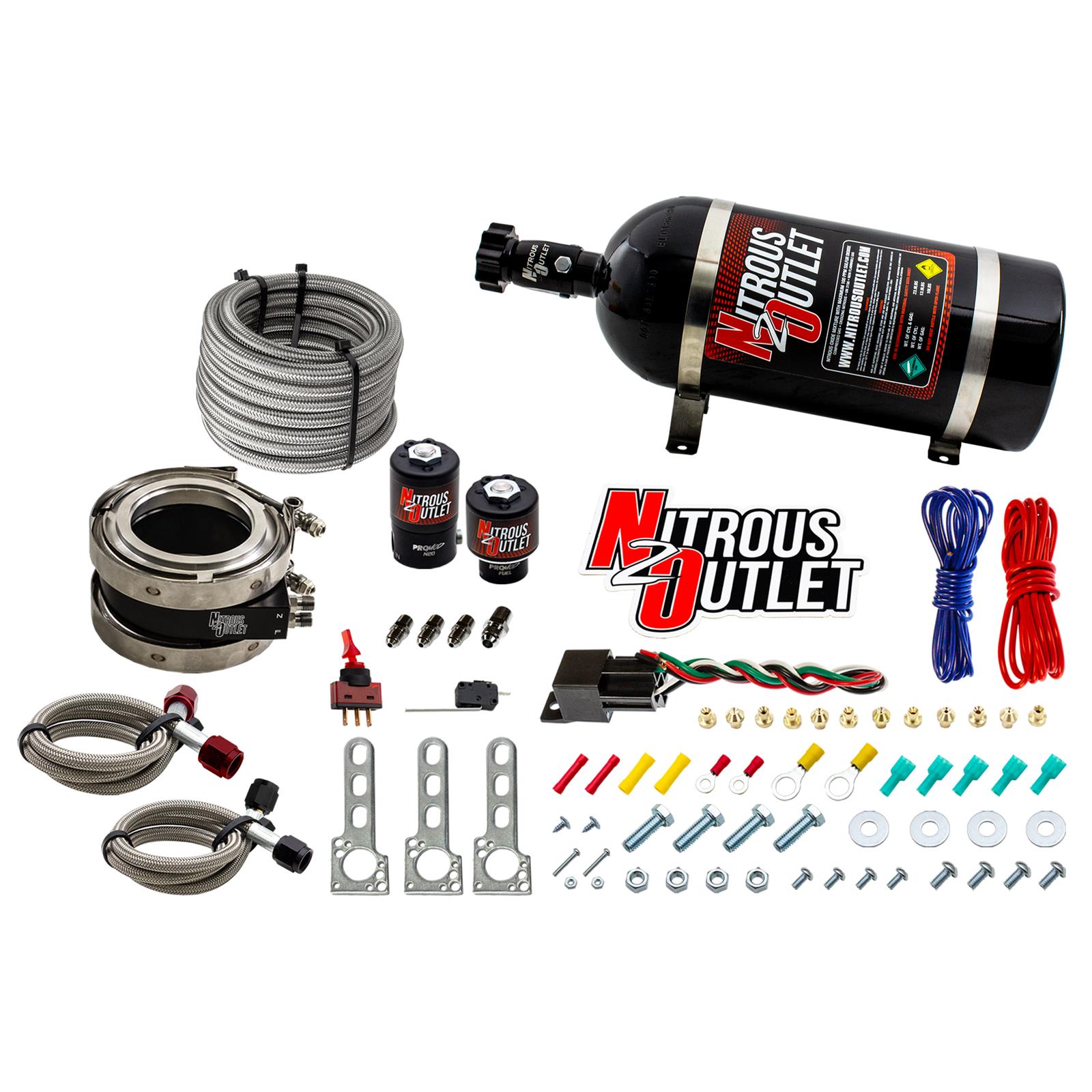 Nitrous Outlet Oxide Systems 00-10053-10 Systems, Interspooler 4" Boosted Collar System - Gas/E85 (45-55psi)(50-200HP)(10lb Bottle)