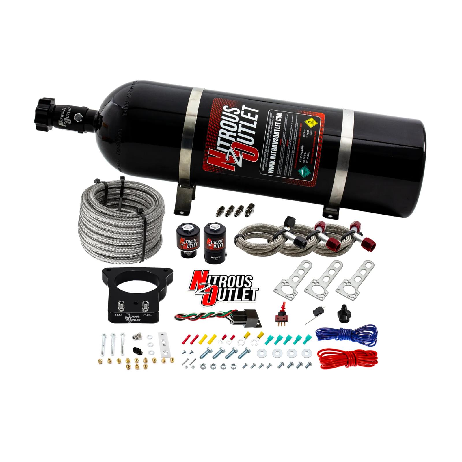 Nitrous Outlet Oxide Plate Systems 00-10102-15 Systems, EFI Plate, Wet Style, WOT Switch Activation, 15 lbs. Bottle, for Use On 78mm LSX Intakes, Cadillac, Chevrolet, Pontiac, Kit