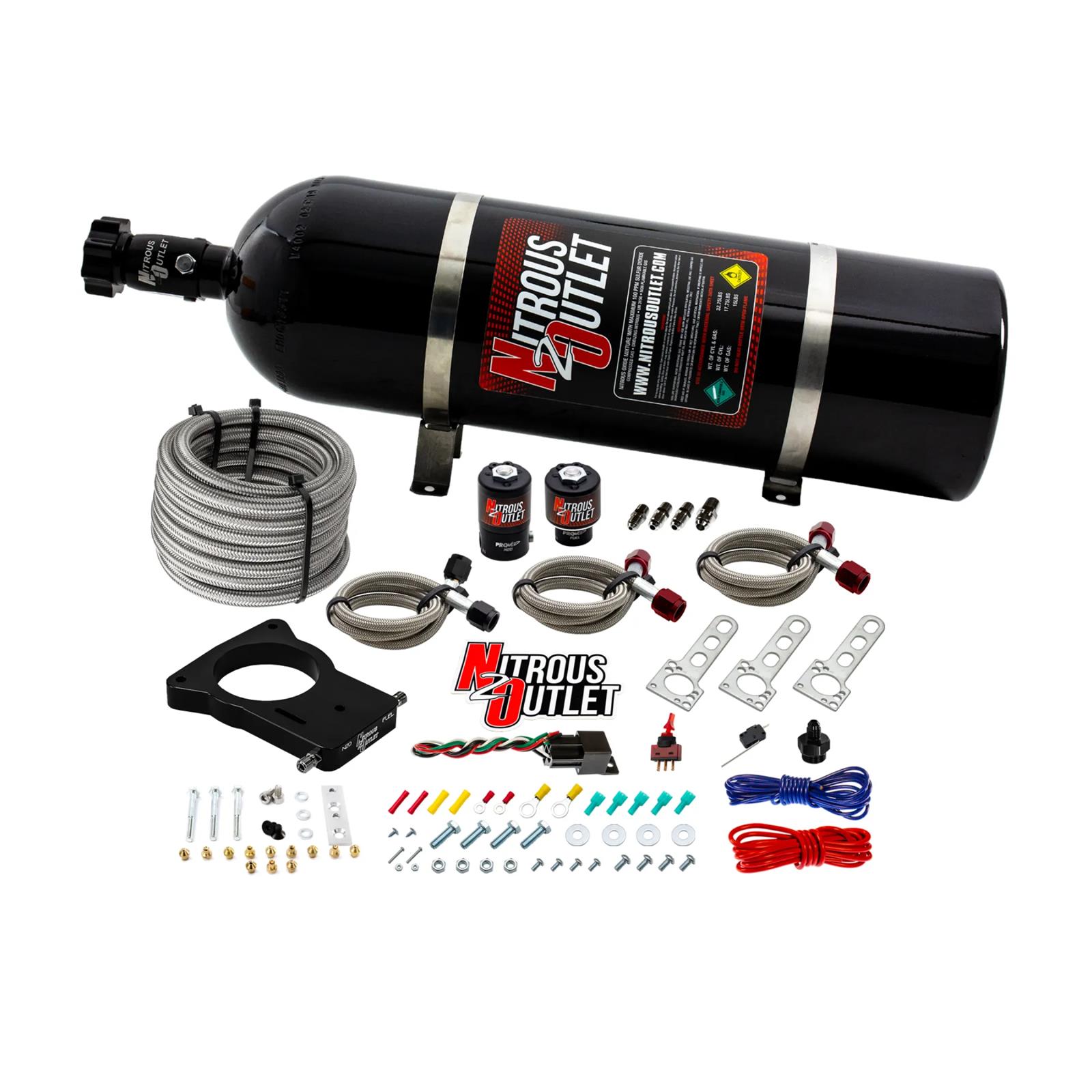 Nitrous Outlet Oxide Plate Systems 00-10106-15 Systems, EFI Plate, Wet Style, WOT Switch Activation, 15 lbs. Bottle, for Use On 78mm LSX Truck Intake, Chevy, GMC, Small Block LS, Kit