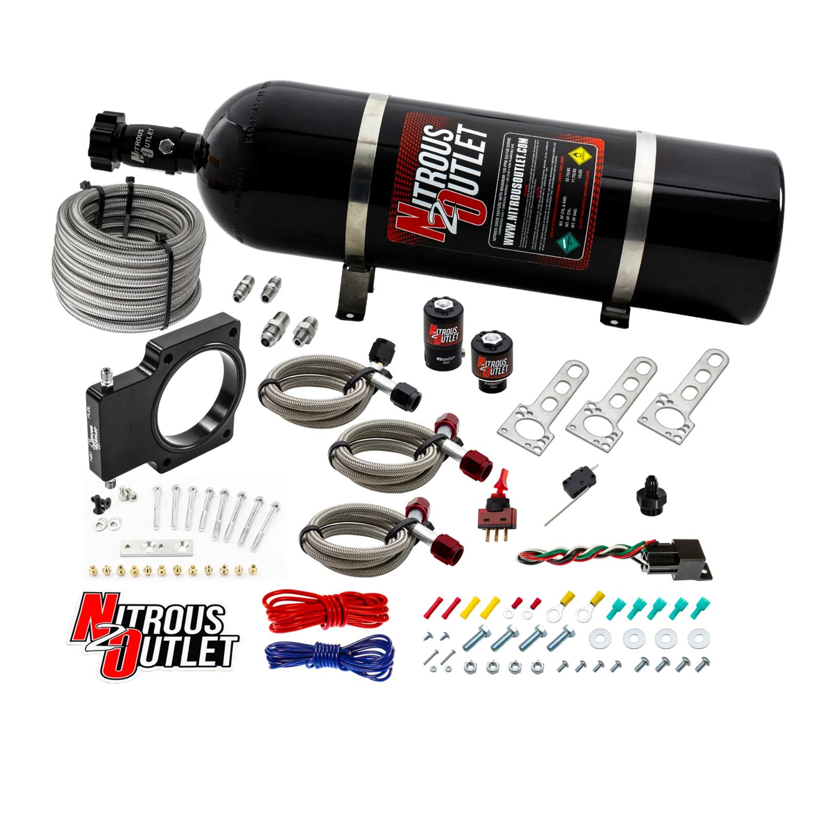 Nitrous Outlet Oxide Plate Systems 00-10107-15 Systems, EFI Plate, Wet Style, WOT Switch Activation, 15 lbs. Bottle, for 90mm LSX Truck Inake, Chevrolet, GMC, Small Block LS, Kit