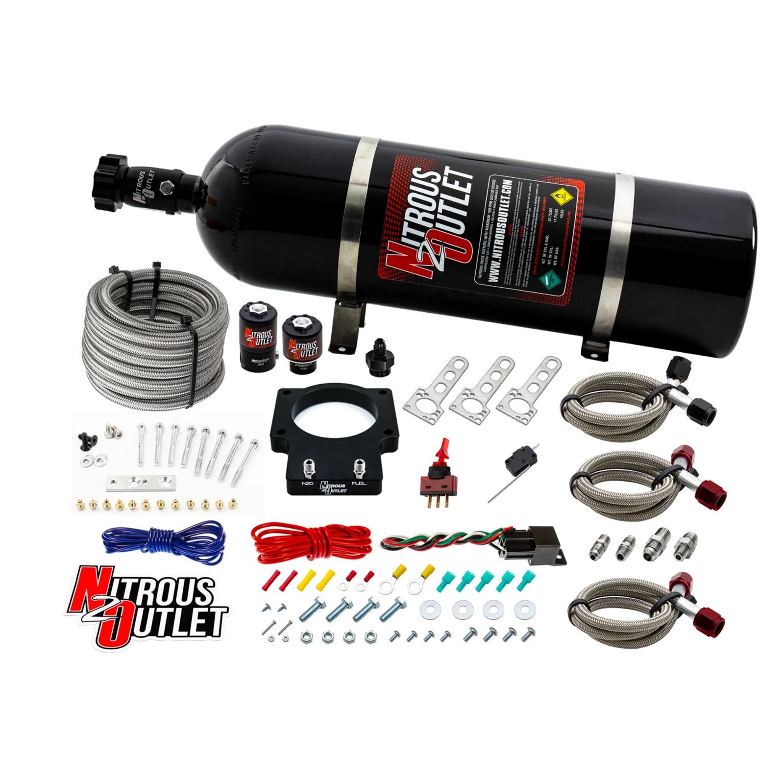 Nitrous Outlet Oxide Plate Systems 00-10108-15 Systems, EFI Plate, Wet Style, WOT Switch Activation, 15 lbs. Bottle, for Use On 90mm LSX 4-bolt Intake, Chevrolet, Small Block LS, Kit