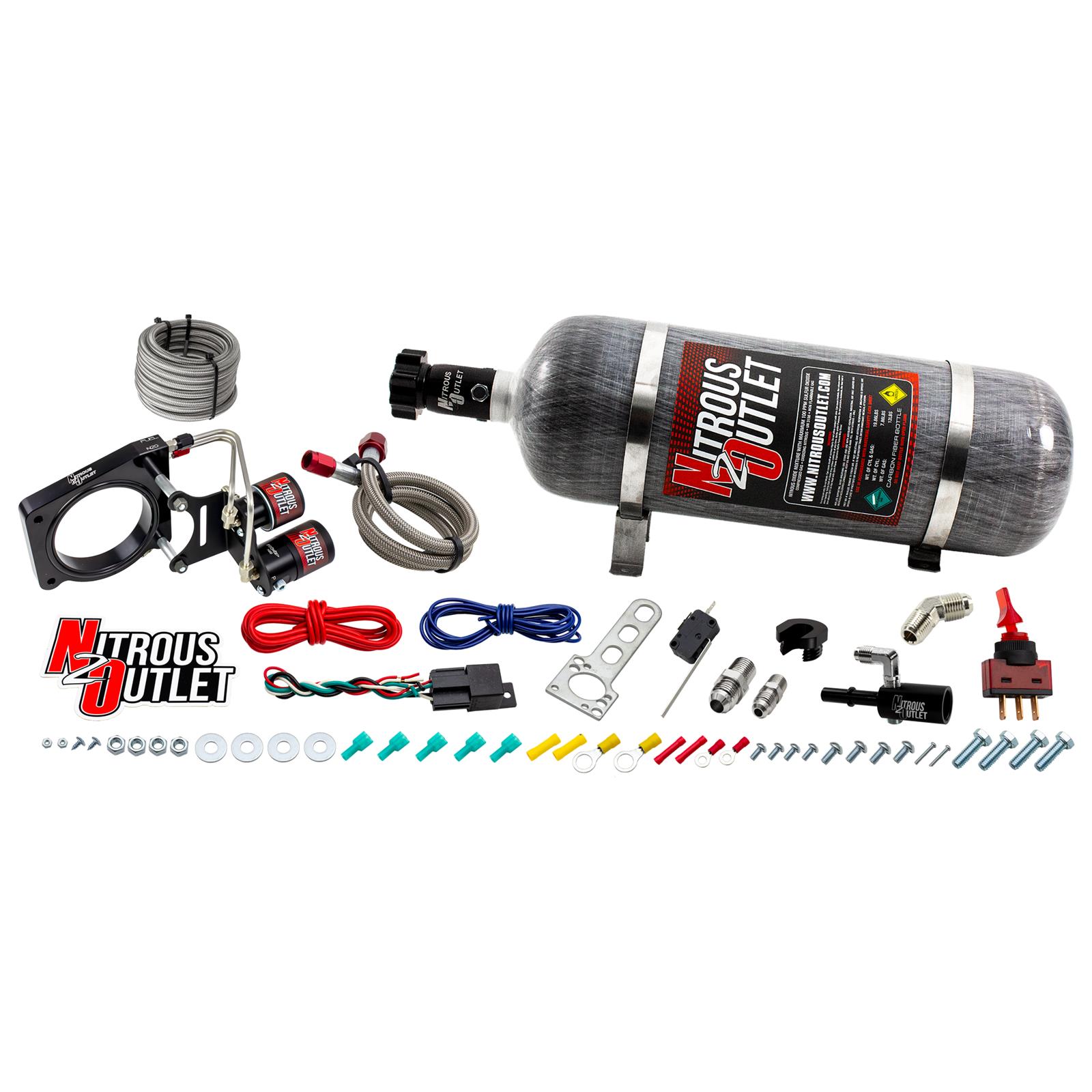 Nitrous Outlet Oxide Systems 00-10141-12 Systems, Ford 2016-2019 Mustang GT350/350R Hard-line Plate System - Gas/E85 (5-55psi)(50-200HP)(12lb Bottle)