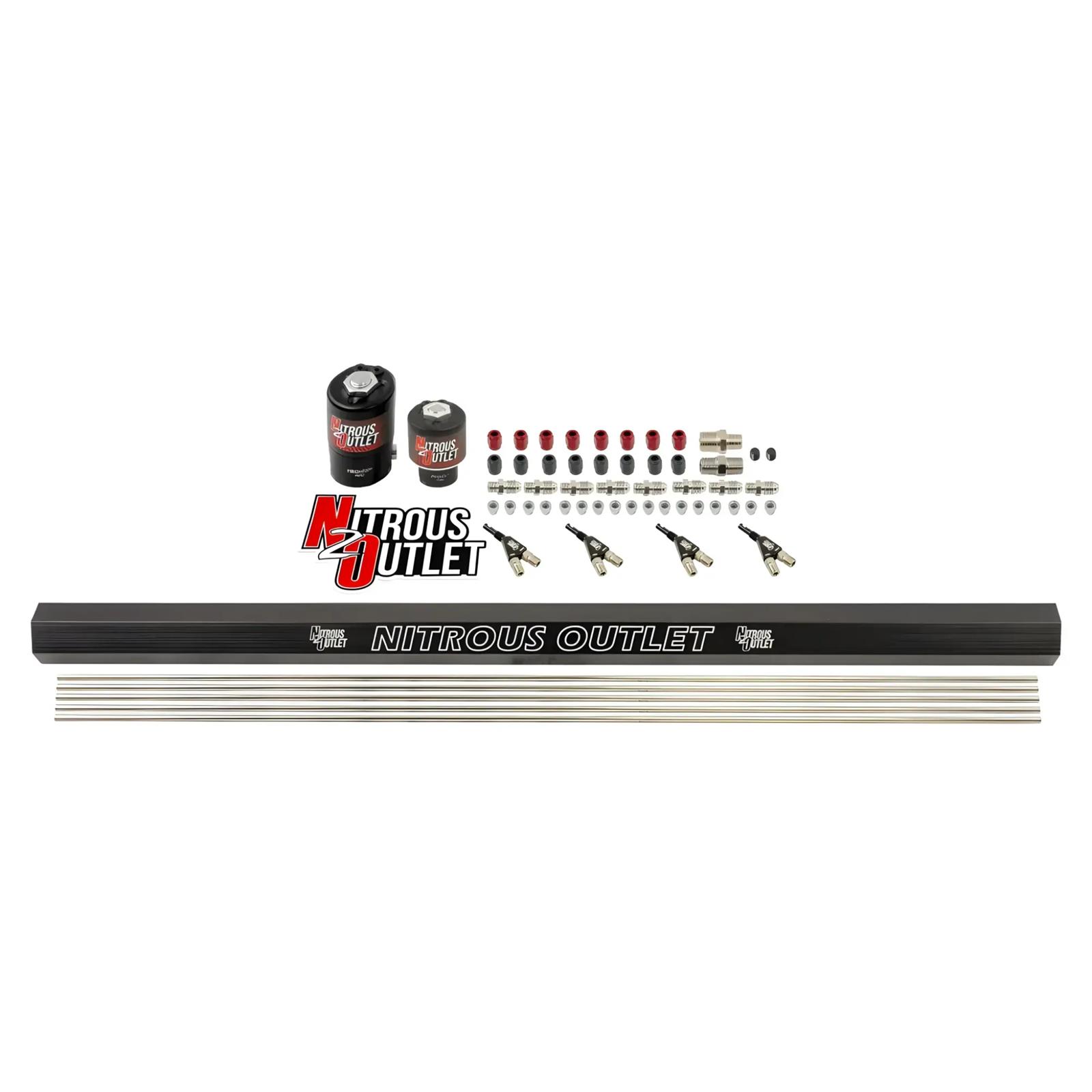 Nitrous Outlet Oxide Plumbing Kits 00-10353 4 Cyl 2 Sol forward Plumbers Kit w/ Single Rail and 90° Discharge Noz.
