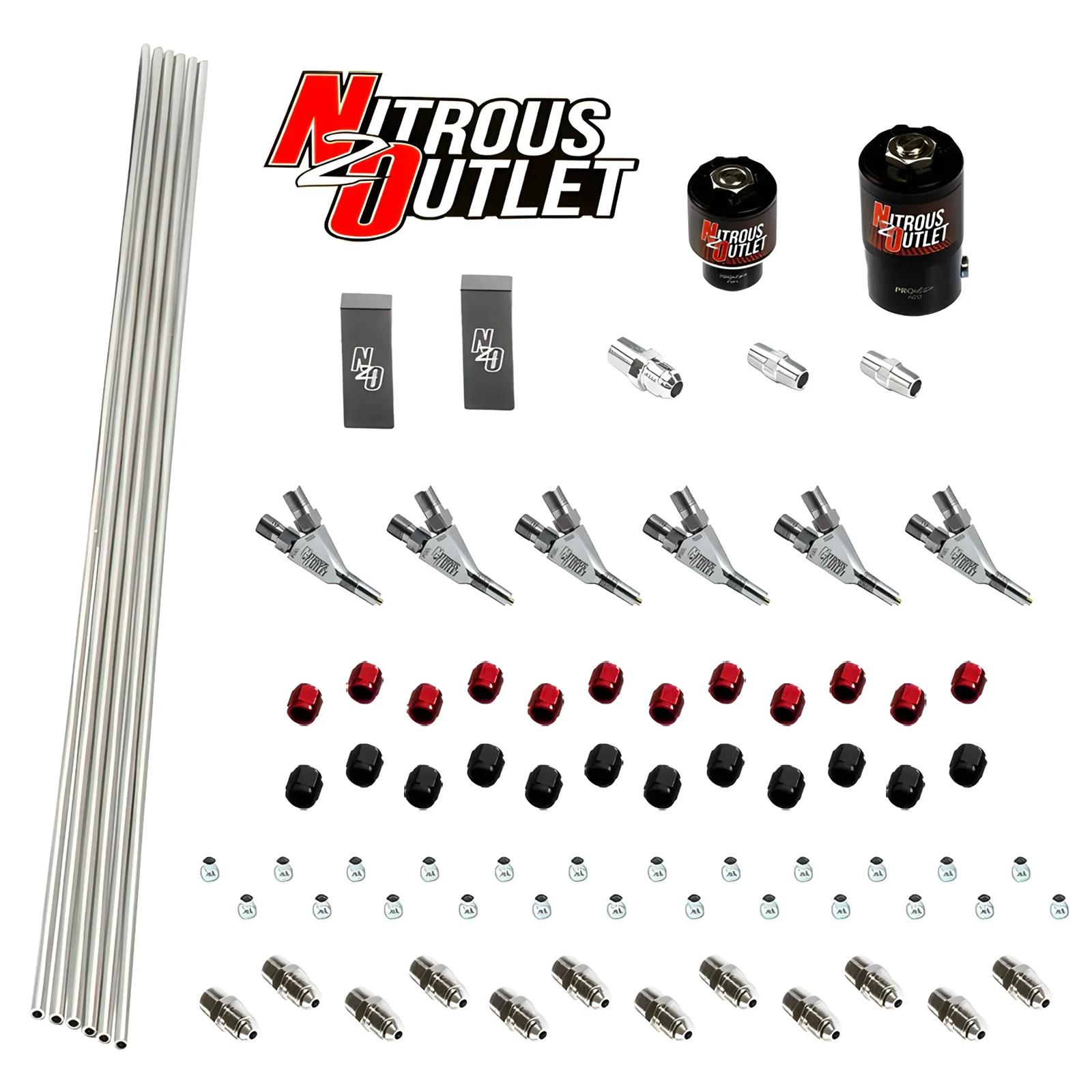 Nitrous Outlet Oxide Plumbing Kits 00-10385-SBT 6 Cyl 2 Sol forward Plumbers Kit w/Dist Blocks and SBT Discharge Noz.