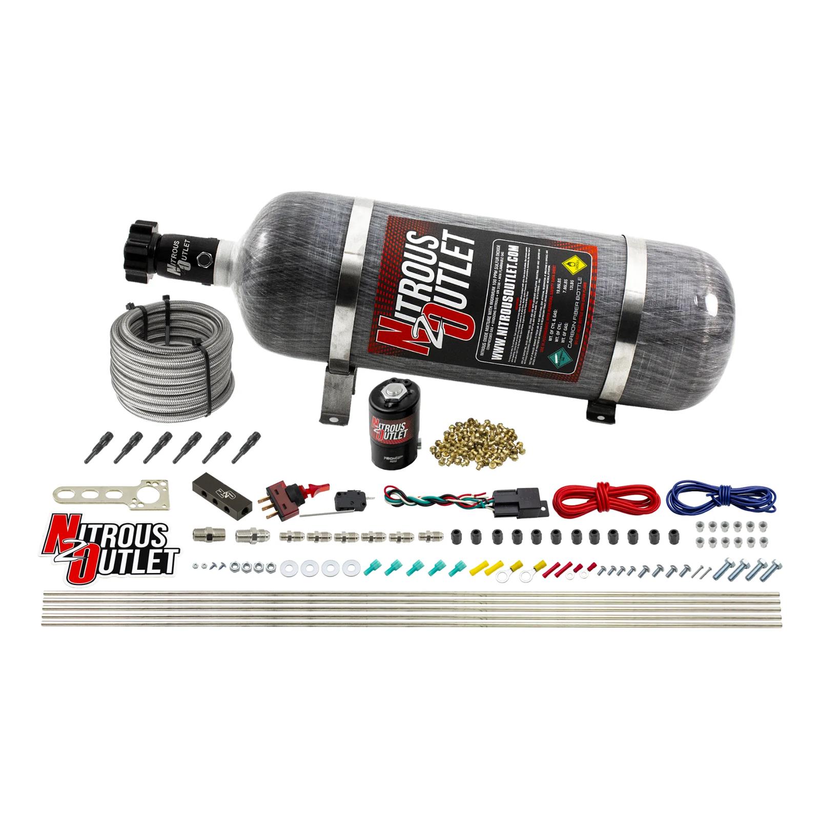 Nitrous Outlet Direct Port Systems 00-10396-12 Dry EFI 6 Cyl 1 Sol Sys w/ Dist Block (12Lb Bottle)(90° Noz)