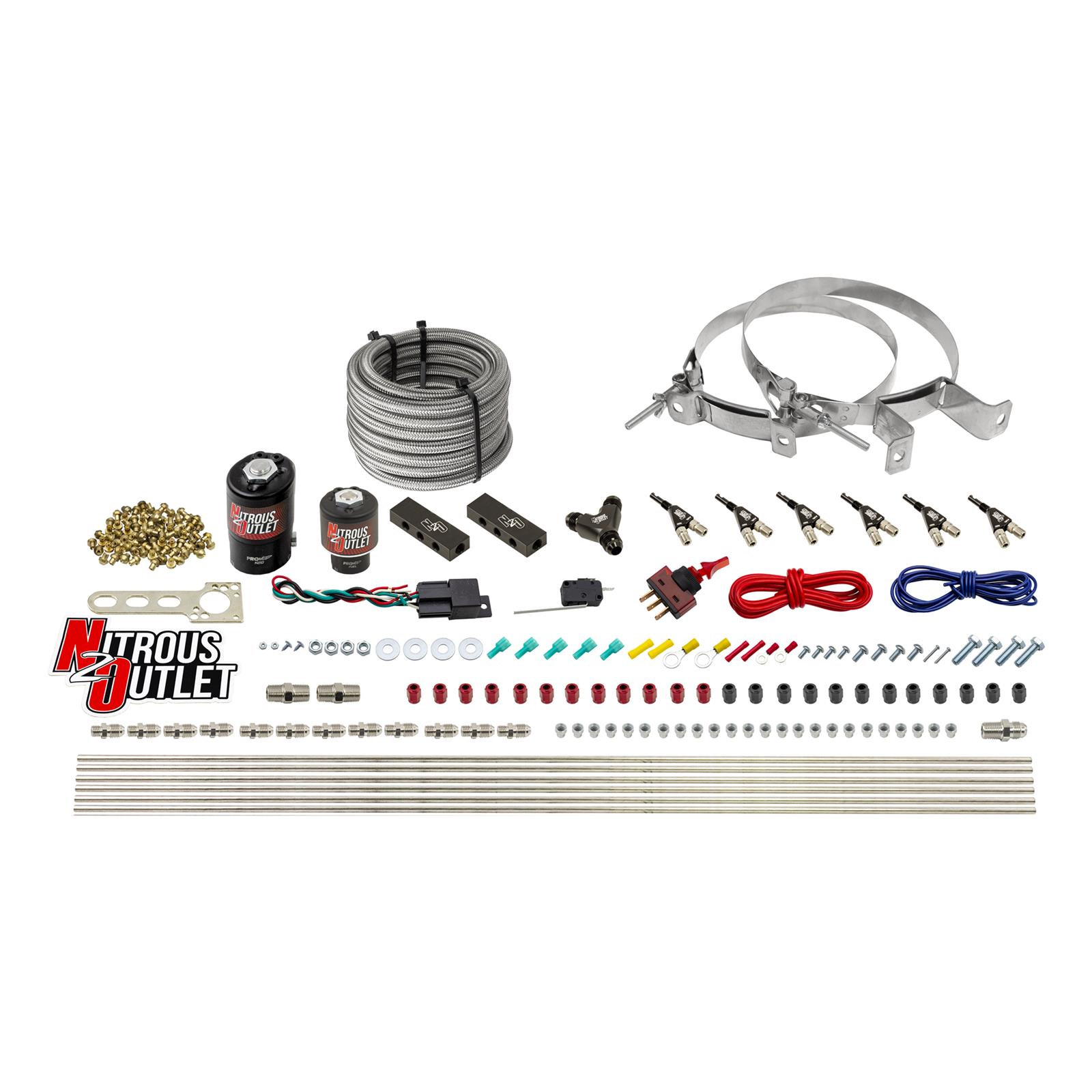Nitrous Outlet Oxide Systems 00-10399-00 6 Cyl 2 Sol Direct Port Sys w/ Dist Blocks Hi PSI(No Bottle)(90° Noz)