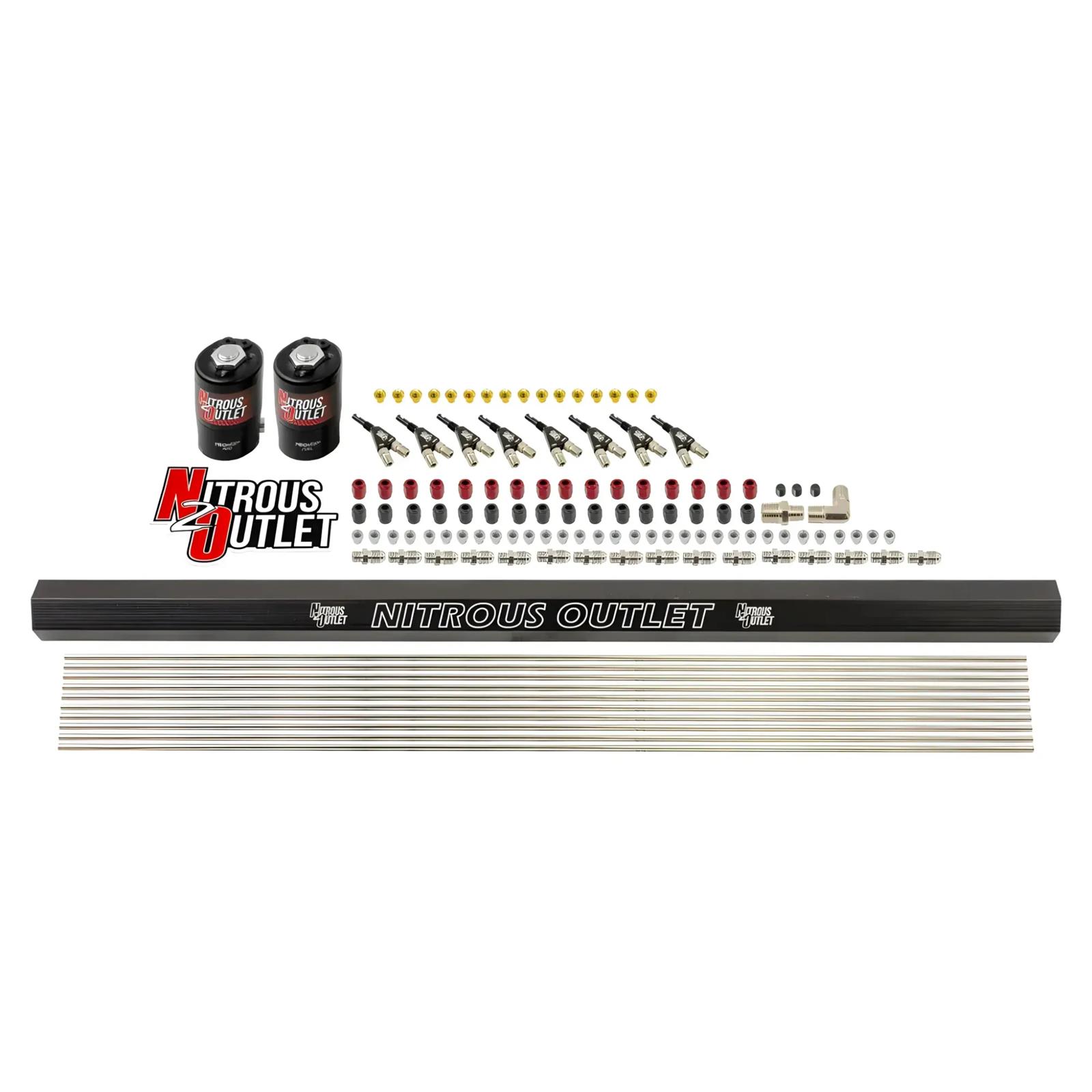 Nitrous Outlet Oxide Plumbing Kits 00-10457-H-R 8 Cyl 2 Sol forward Plumbers Kit w/ Single Rail and 90° Noz.