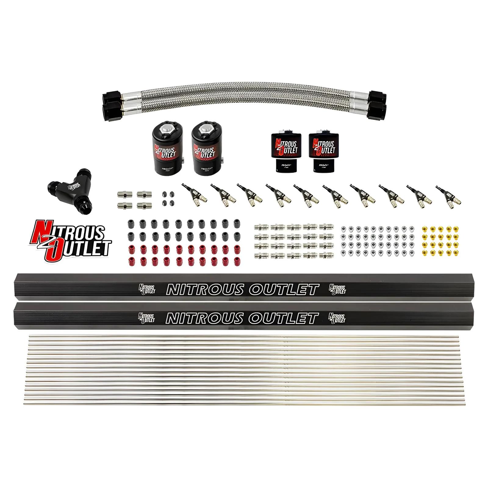 Nitrous Outlet Oxide Plumbing Kits 00-10492 10 Cyl 4 Sol Forward Plumbers Kit w/ Dual Rails (90° Noz)