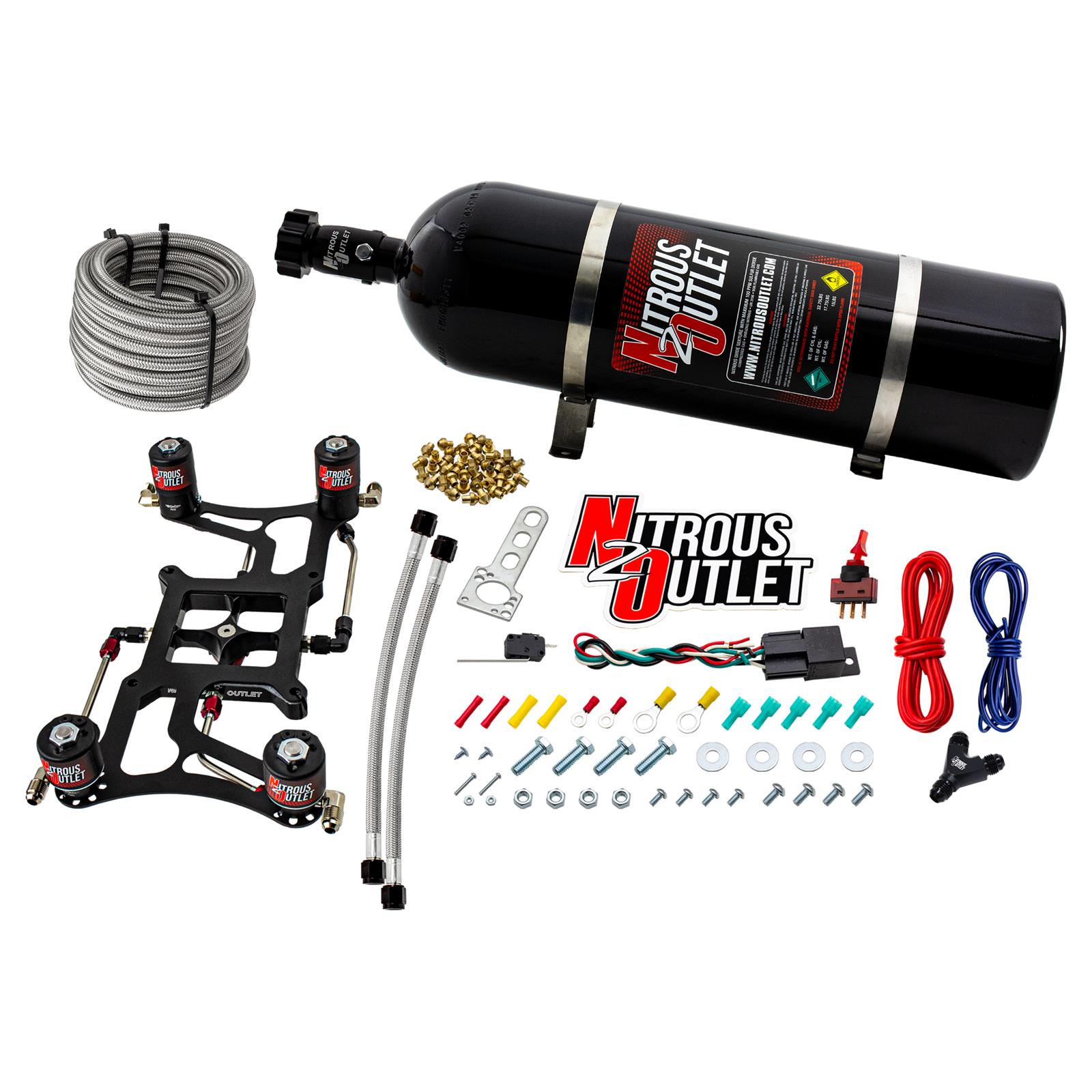 Nitrous Outlet 4150 Hornet Race Dual-Entry Oxide Plate Systems 00-10628-15 Dual Stage Sys Boomerang 4Sol Brckt Low PSI(15LB Bottle)