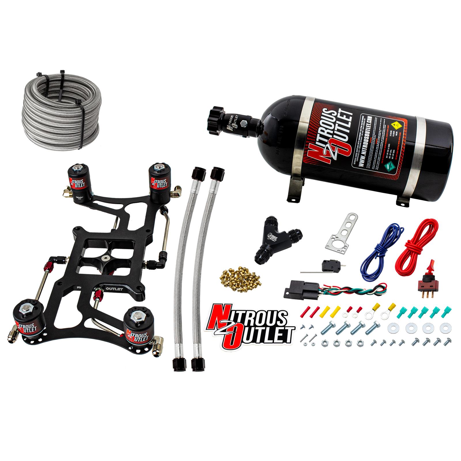 Nitrous Outlet 4500 Hornet Dual-Stage Oxide Plate Systems 00-10638-10 Dual Stage System, Boomerang 4 Sol Bracket Low PSI(10Lb Bottle)