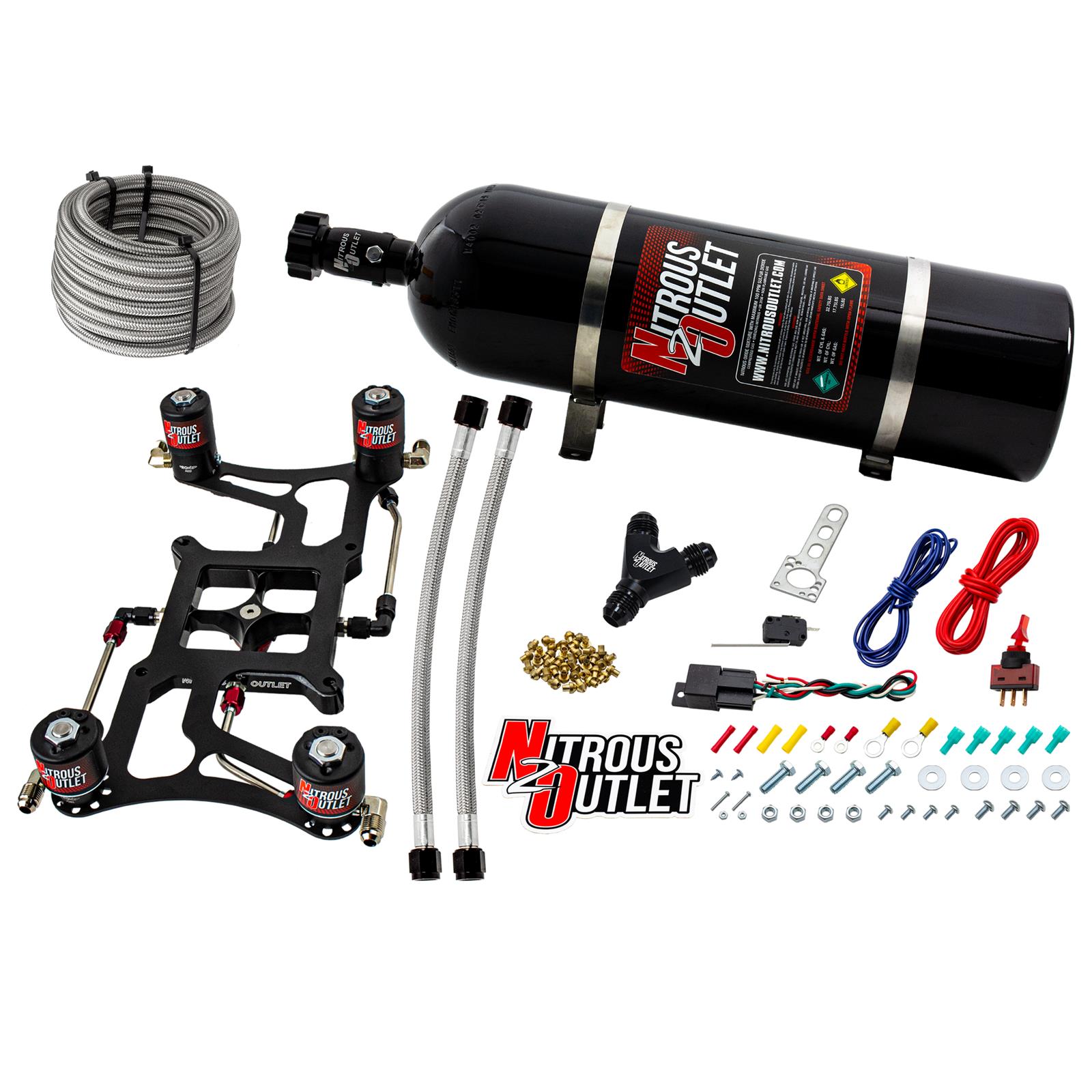 Nitrous Outlet 4500 Hornet Dual-Stage Oxide Plate Systems 00-10638-15 Dual Stage System, Boomerang 4 Sol Bracket Low PSI(15Lb Bottle)