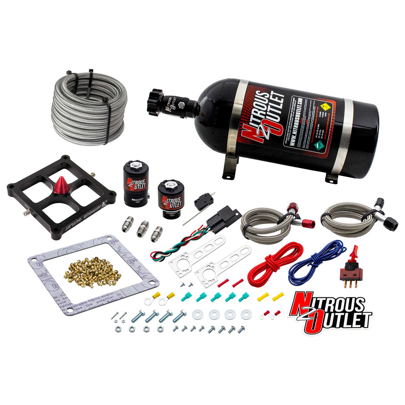 Nitrous Outlet Stinger Plate Oxide Systems 00-10650-10 Systems, Stinger, Dominator 4500 Series Plate, Wet, 700 hp, 10 lb. Bottle, Designed for Use with 5-10 psi Carbureted Fuel Systems, Kit