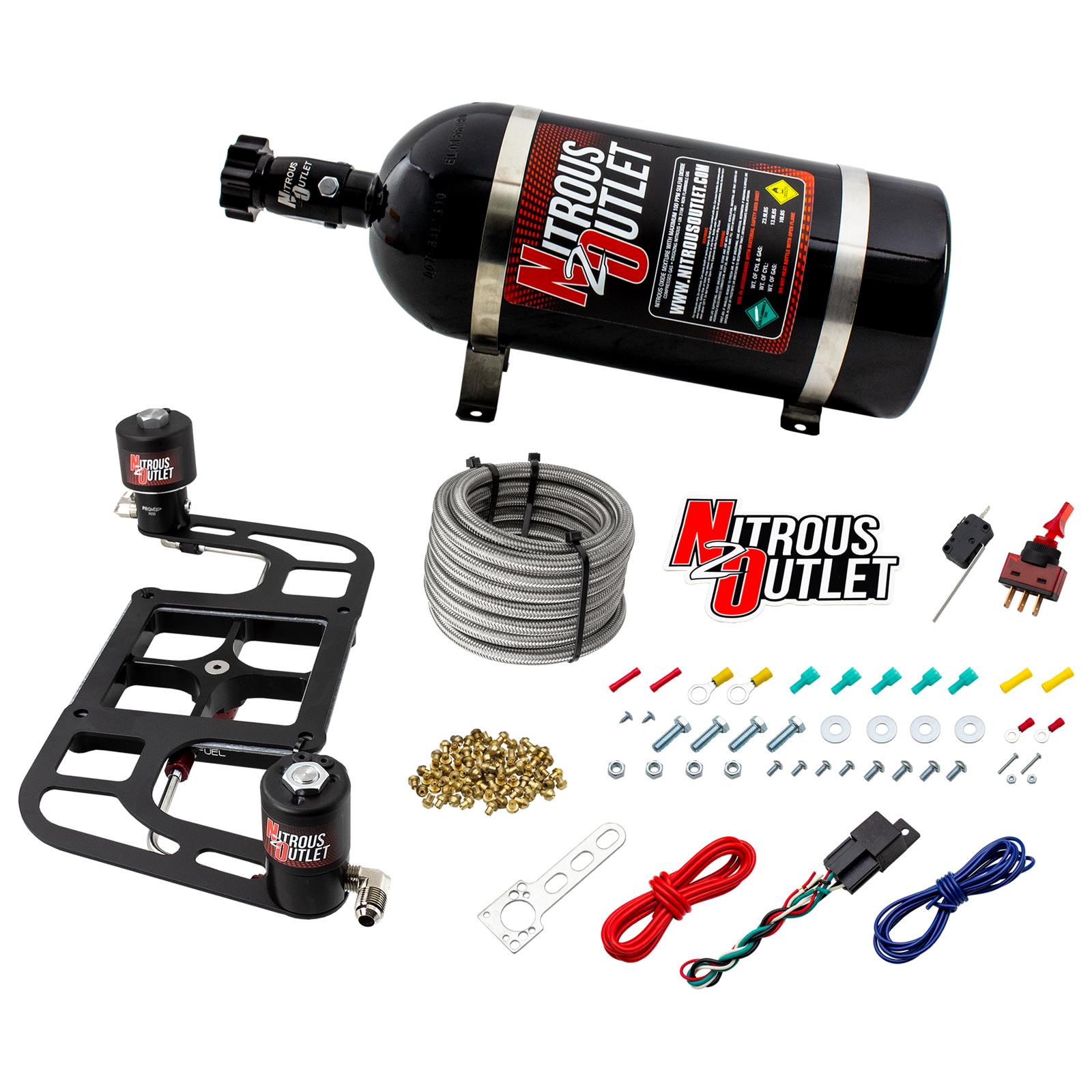 Nitrous Outlet Stinger Plate Oxide Systems 00-10654-10 Systems, Stinger, Dominator 4500 Series Plate, Wet, 700 hp, 10 lb. Bottle, Designed for Use with 5-10 psi Carbureted Fuel Systems, Kit