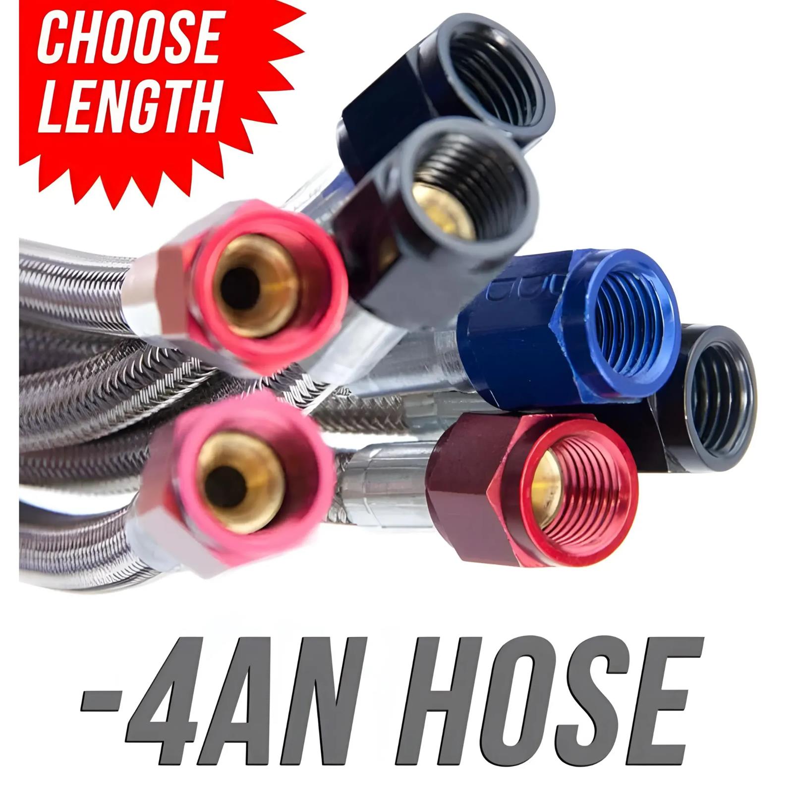 Nitrous Outlet Stainless Steel Braided Hoses 00-20690 216" -4AN Hose (Black Fittings)