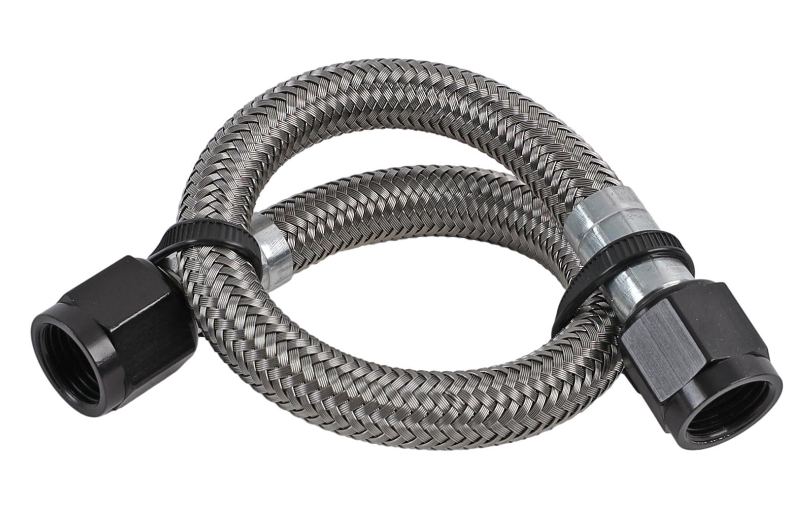 Nitrous Outlet Stainless Steel Braided Hoses 00-20750 Hose, Steel, -6 AN Female Ends, Black Fittings, 12 in. Length, Each