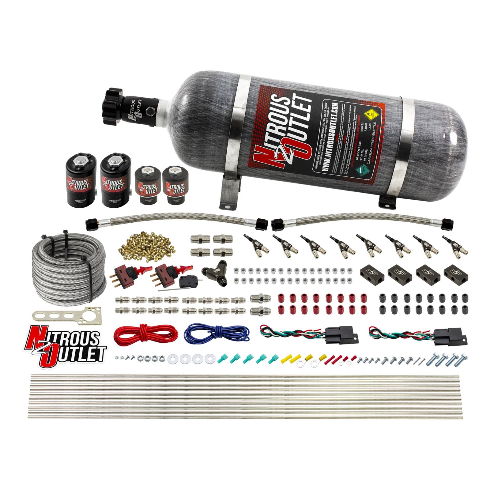Nitrous Outlet Direct Port Systems 00-10362-DS-12 DS 4 Cyl 4 Sol Sys w/ Dist Blocks Low PSI(12Lb Bottle) 90° Noz