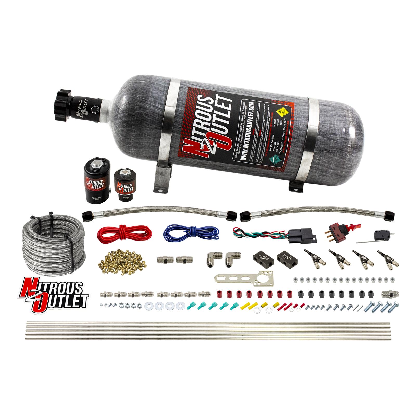 Nitrous Outlet Oxide Systems 00-10362-E85-12 4 Cyl 2 Sol Direct Port Sys w/ Dist Blocks E85 Low PSI(12Lb Bottle) 90° Noz