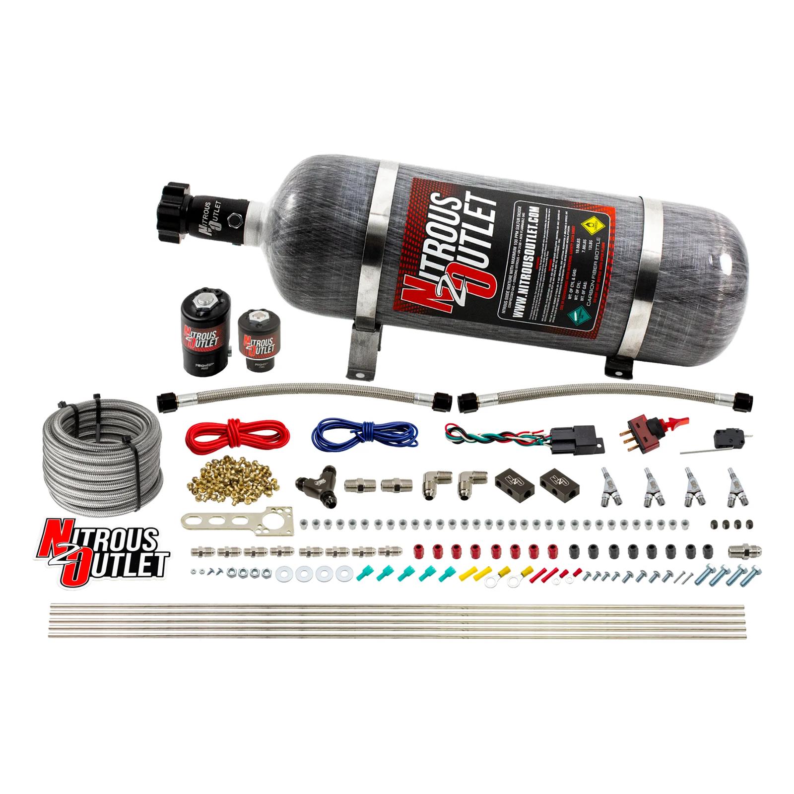 Nitrous Outlet Oxide Systems 00-10362-SBT-12 4 Cyl 2 Sol Direct Port Sys w/ Dist Blocks Low PSI(12Lb Bottle)(SBT Noz)