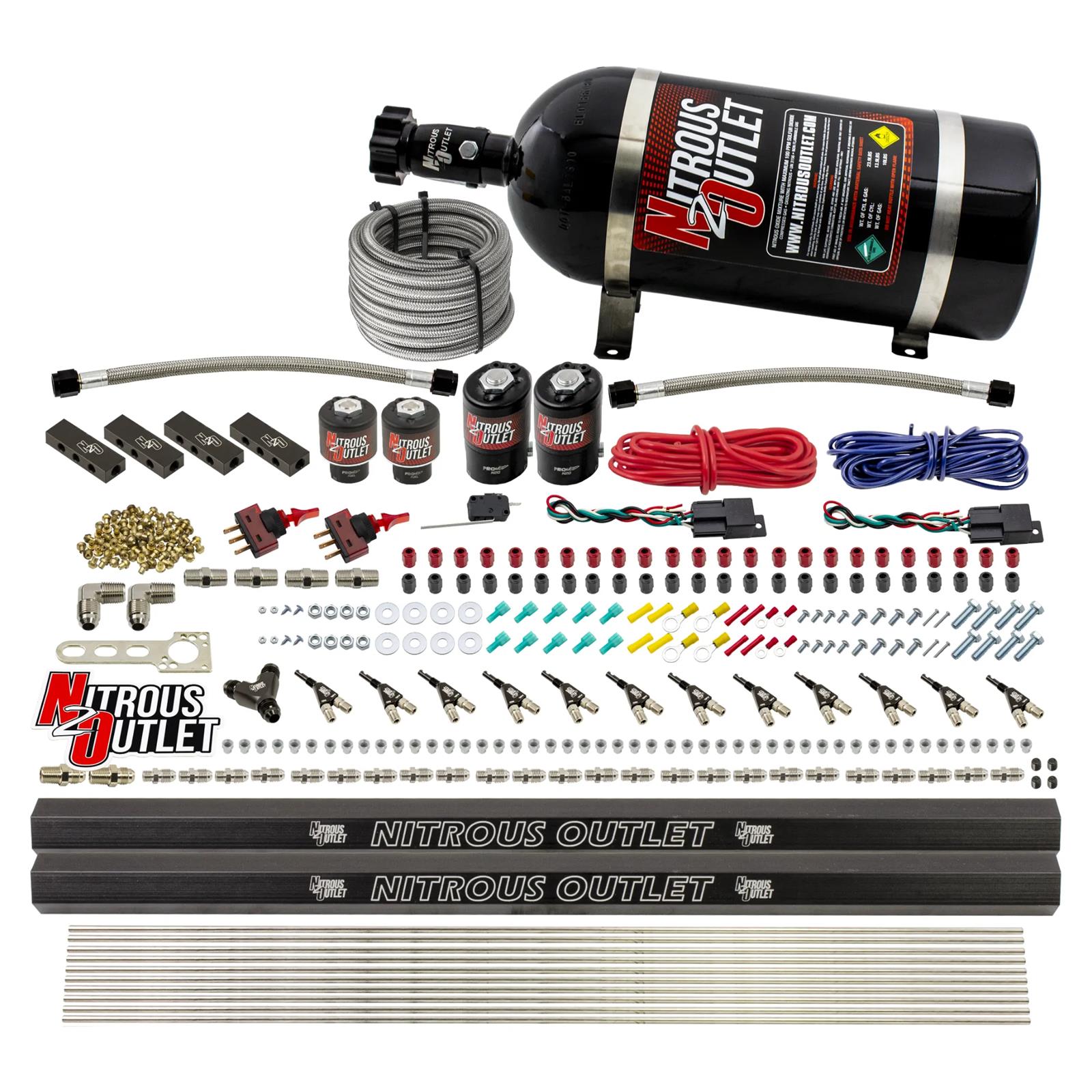 Nitrous Outlet Direct Port Systems 00-10398-DS-10 DS 6 Cyl 4Sol Sys w/Dist Blocks Low PSI(10Lb Bottle)(90° Noz)