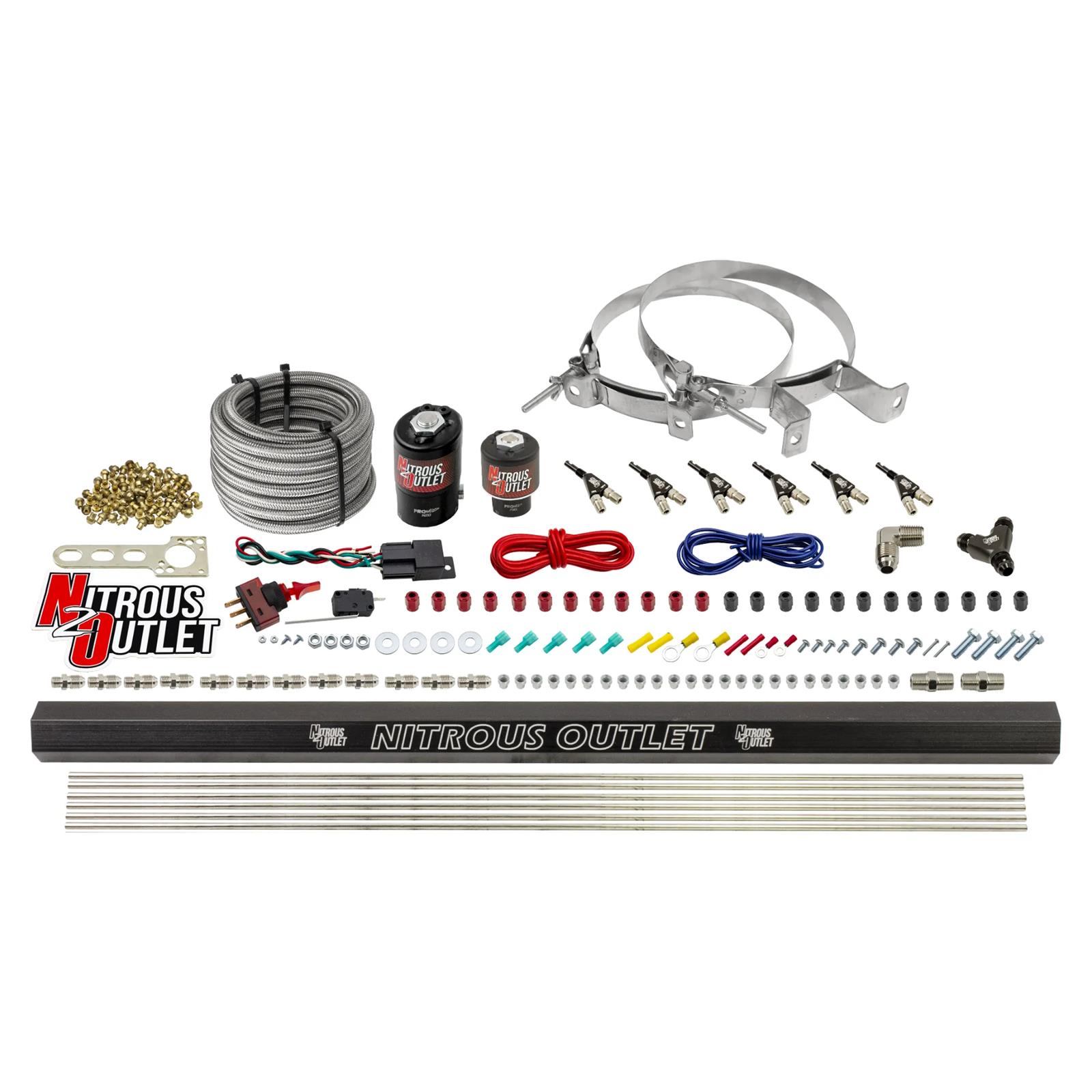 Nitrous Outlet Oxide Systems 00-10398-E85-00 6 Cyl 2 Sol Direct Port Sys w/Dist Blocks E85 Low PSI(No Bottle)(90° Noz)