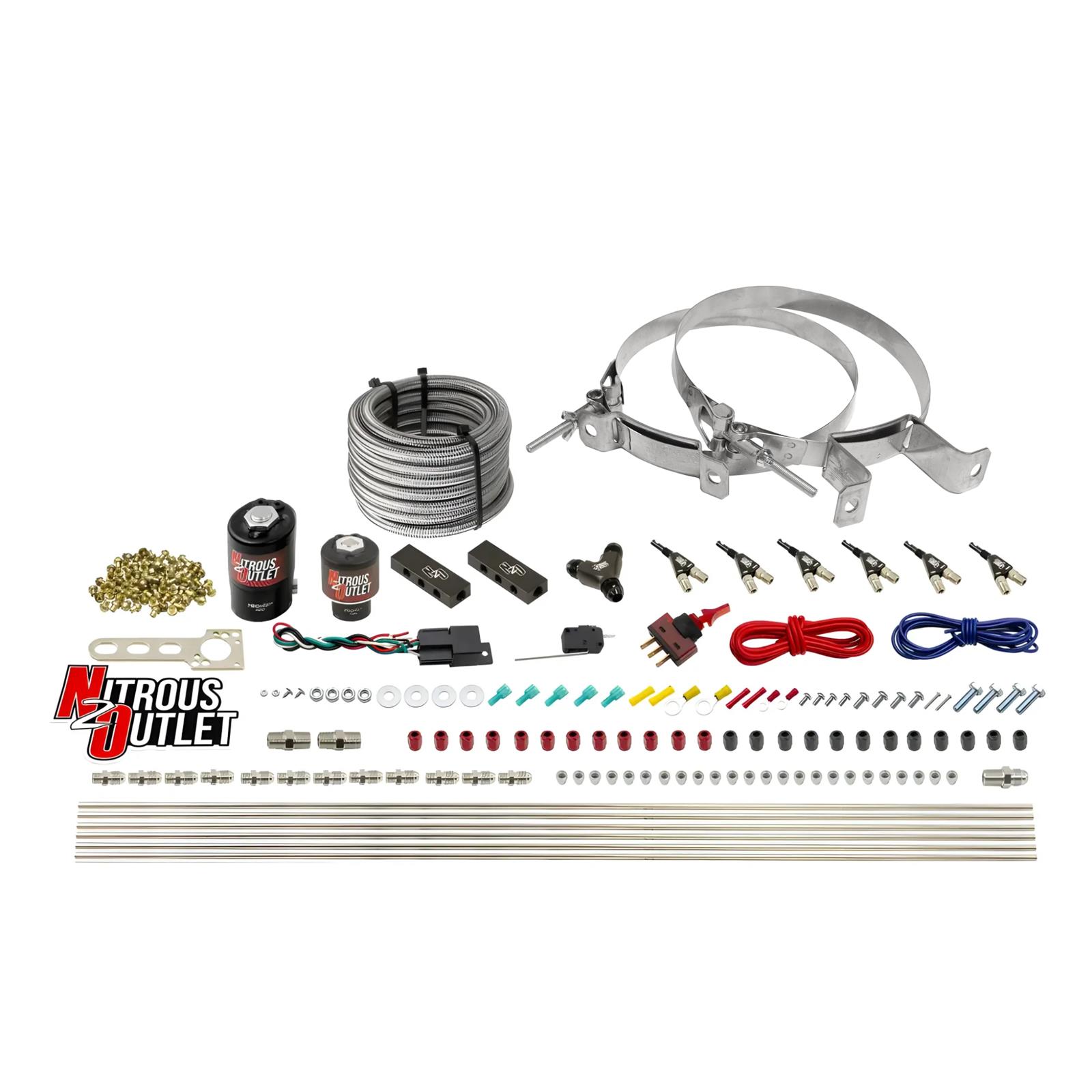 Nitrous Outlet Oxide Systems 00-10399-E85-00 6 Cyl 2 Sol Direct Port Sys w/ Dist Blocks E85 Hi PSI(No Bottle)(90° Noz)