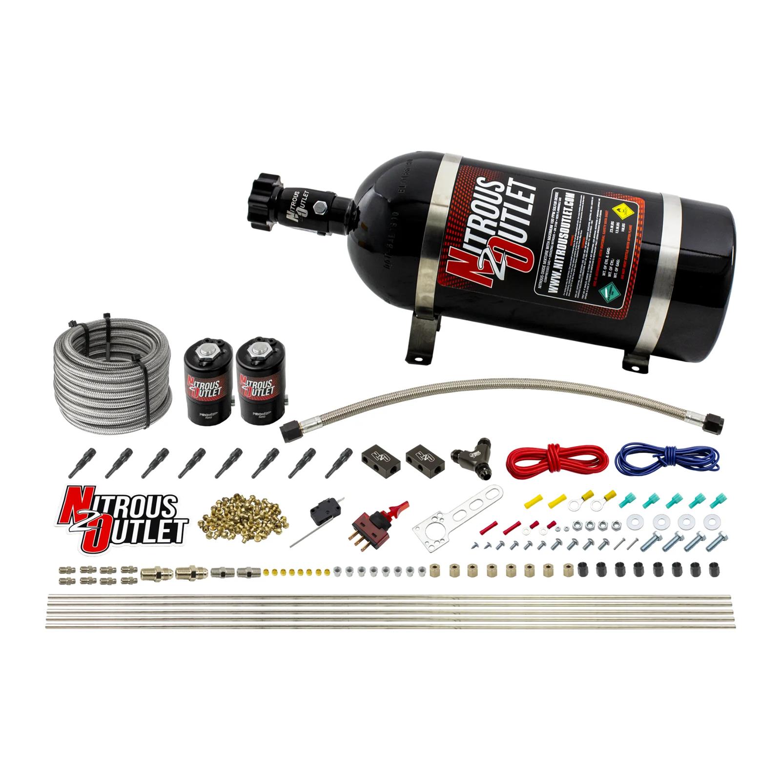 Nitrous Outlet Direct Port Systems 00-10432-L-10 Dry EFI 8 Cyl 2 Sol Racers Sys (10Lb Bottle) (90°Noz)
