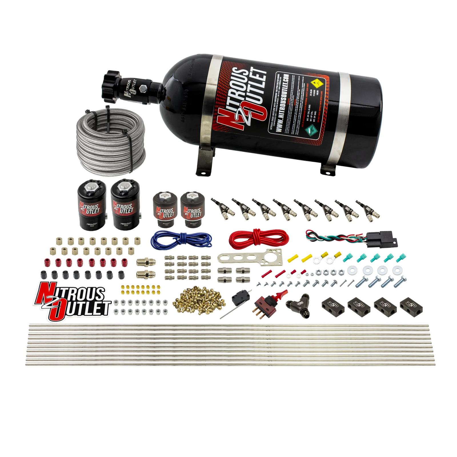 Nitrous Outlet Oxide Systems 00-10433-L-10 8 Cyl 4 Sol Racers Direct Port Sys Low PSI( 10lb Bottle)(90° Noz)