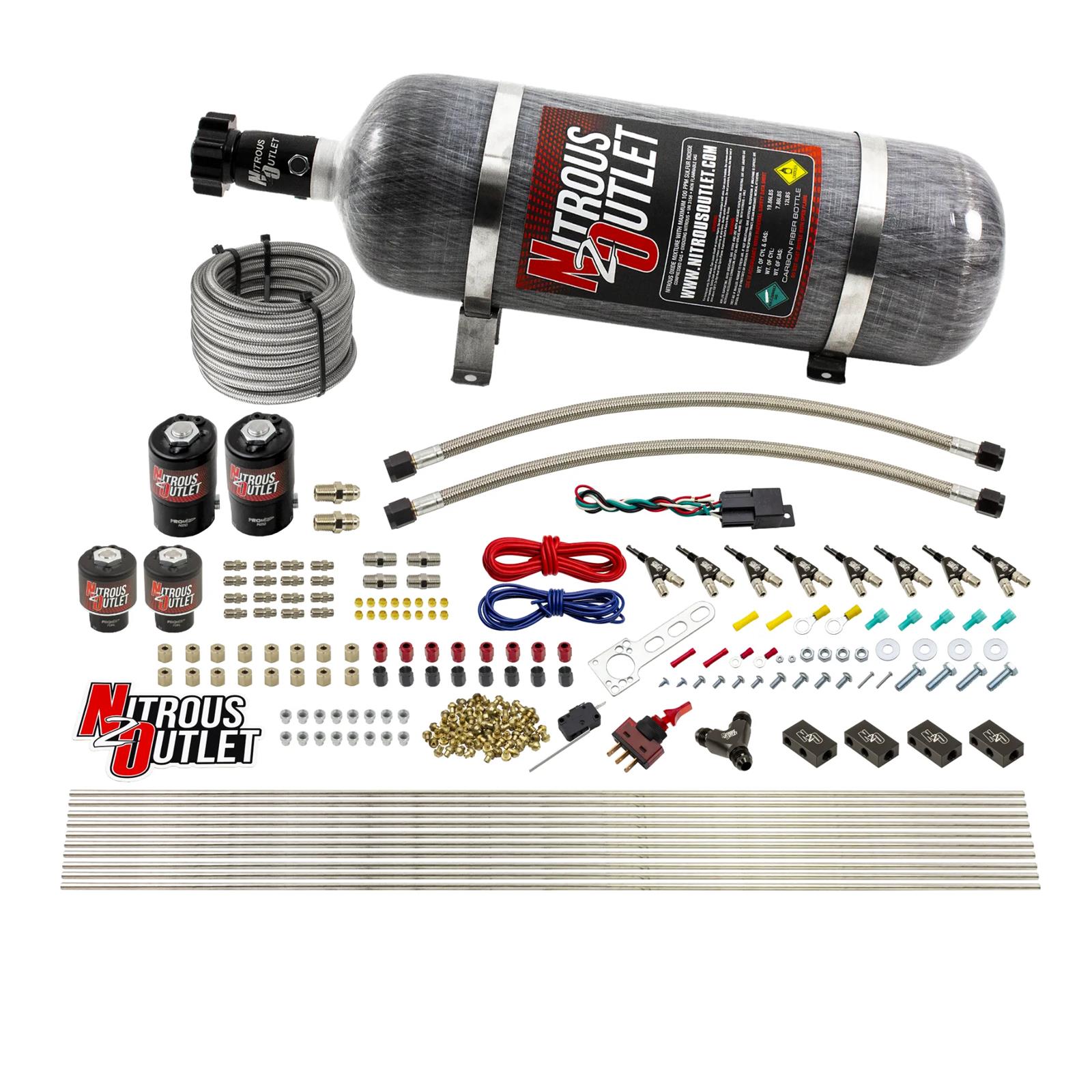 Nitrous Outlet Oxide Systems 00-10434-H-12 8 Cyl 4 Sol Racers Direct Port Sys Hi PSI( 12lb Bottle)(90° Noz)