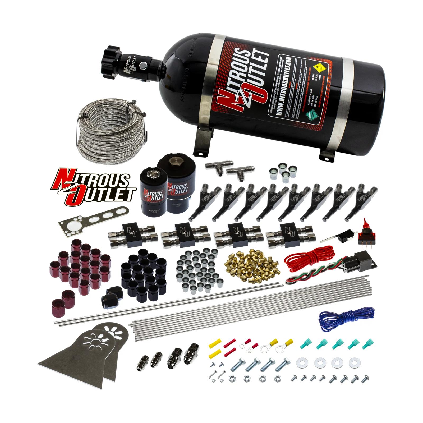 Nitrous Outlet Oxide Systems 00-10435-T-10 Systems, 8 Cylinder Direct Port System - Two .178 Trs (Gas)(5-7-10 psi)(100-400 HP)(10lb Bottle)