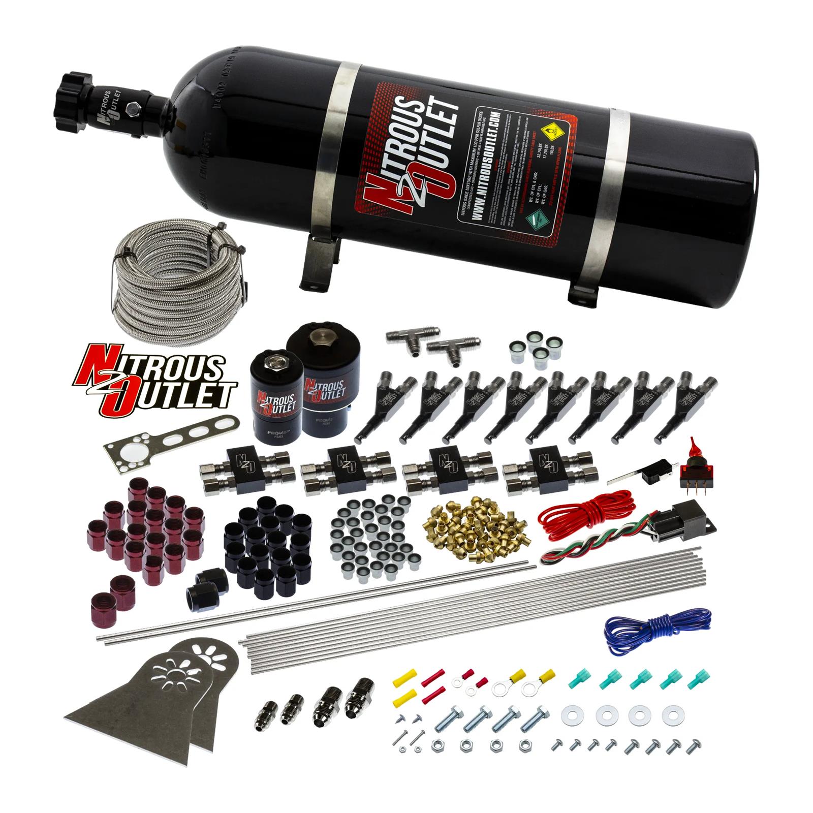 Nitrous Outlet Oxide Systems 00-10435-T-15 Systems, 8 Cylinder Direct Port System - Two .178 Trs (Gas)(5-7-10 psi)(100-400 HP)(15lb Bottle)