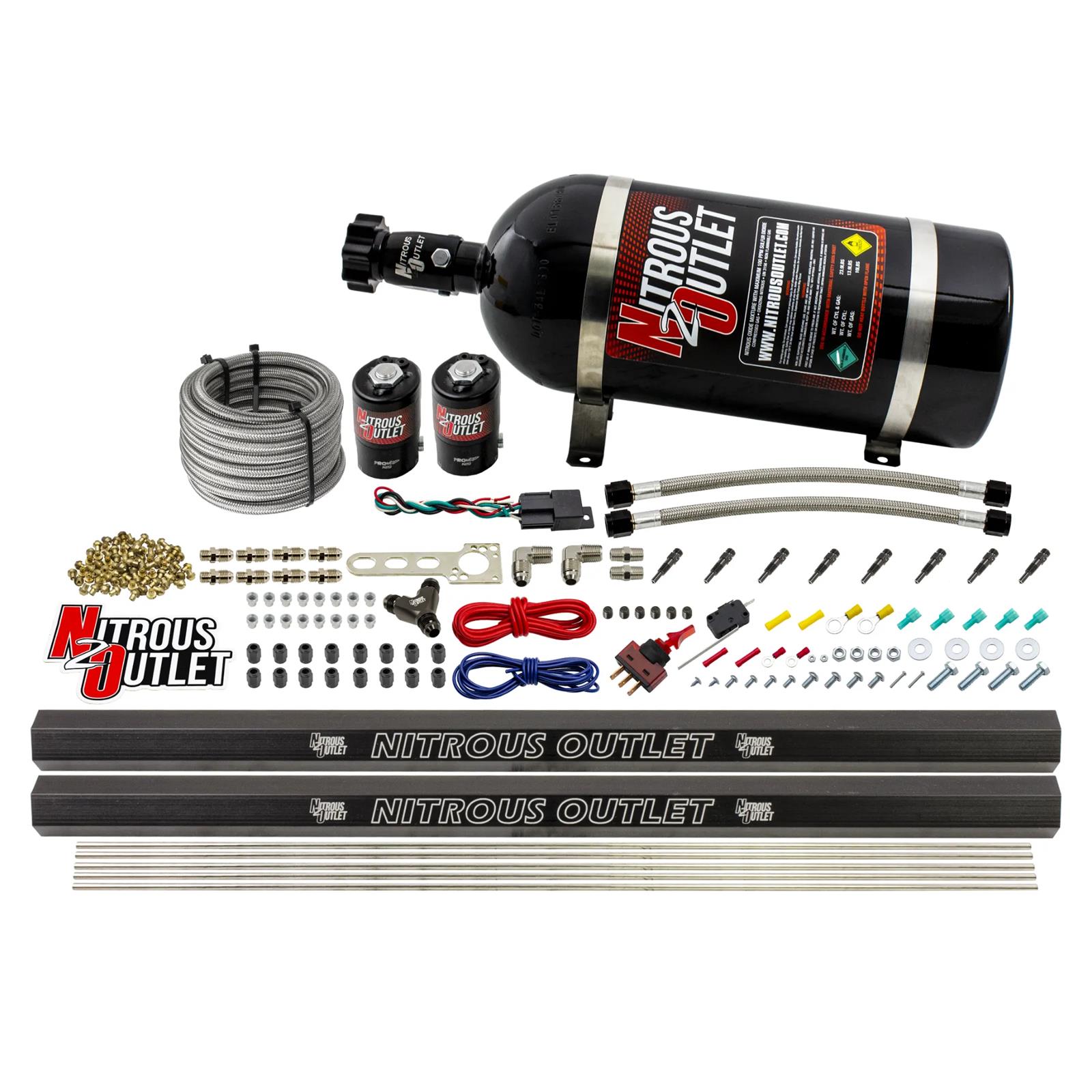 Nitrous Outlet Direct Port Systems 00-10471-H-R-10 Dry EFI 8 Cyl 2 Sol Sys w/ Dual Rails (10Lb Bottle )(90° Noz)