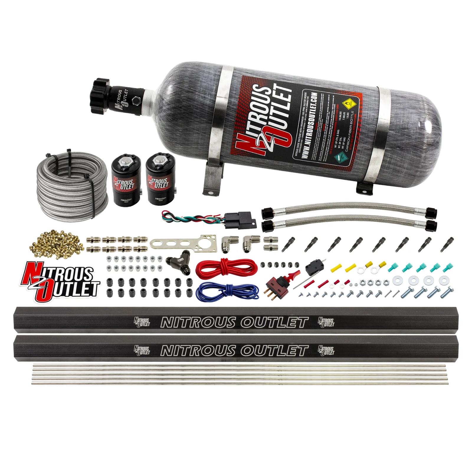 Nitrous Outlet Direct Port Systems 00-10471-H-R-12 Dry EFI 8 Cyl 2 Sol Sys w/ Dual Rails (12Lb Bottle )(90° Noz)