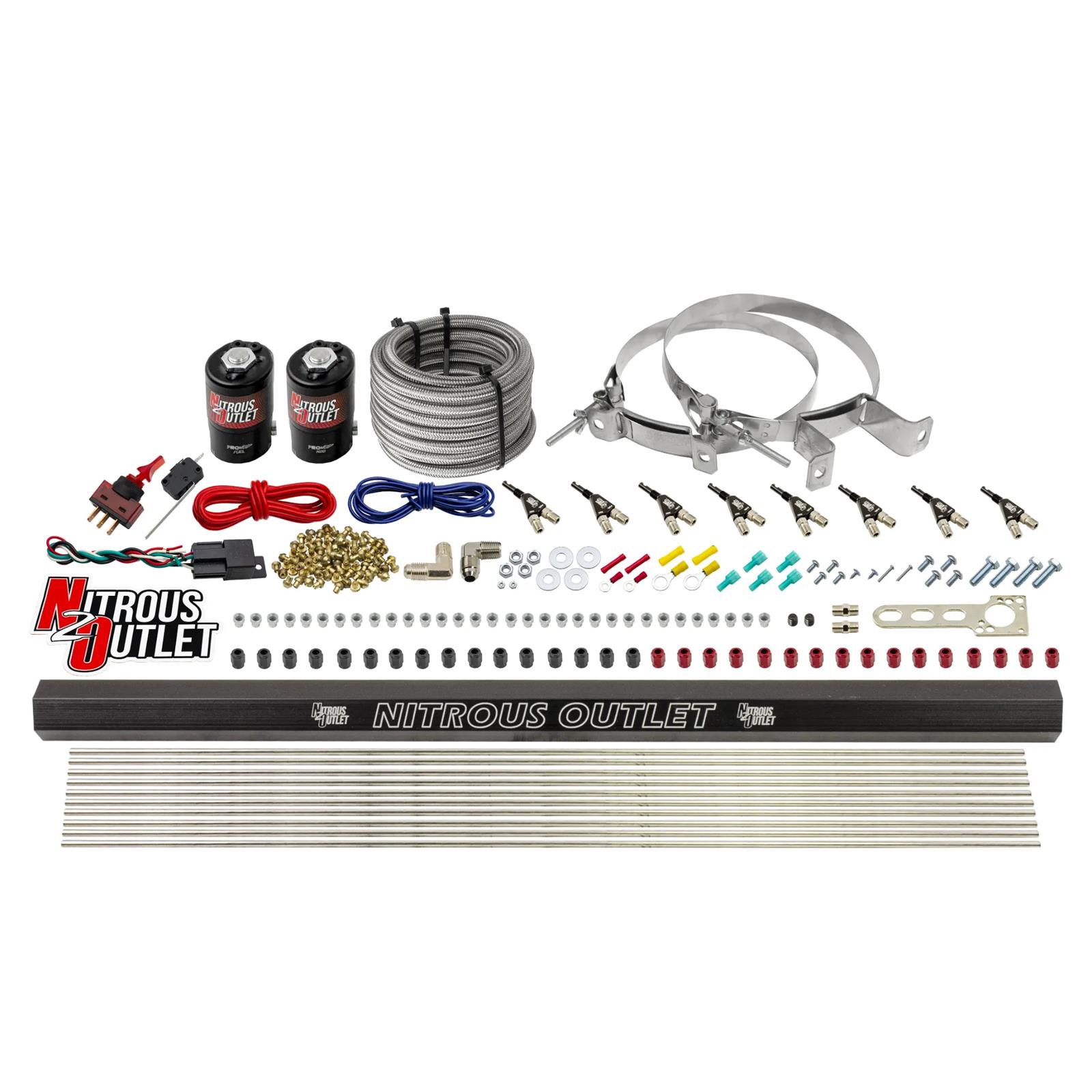 Nitrous Outlet Direct Port Systems 00-10472-H-R-00 8 Cyl 2 Sol Sys w/ Single Rail Low PSI(No Bottle)90° Noz